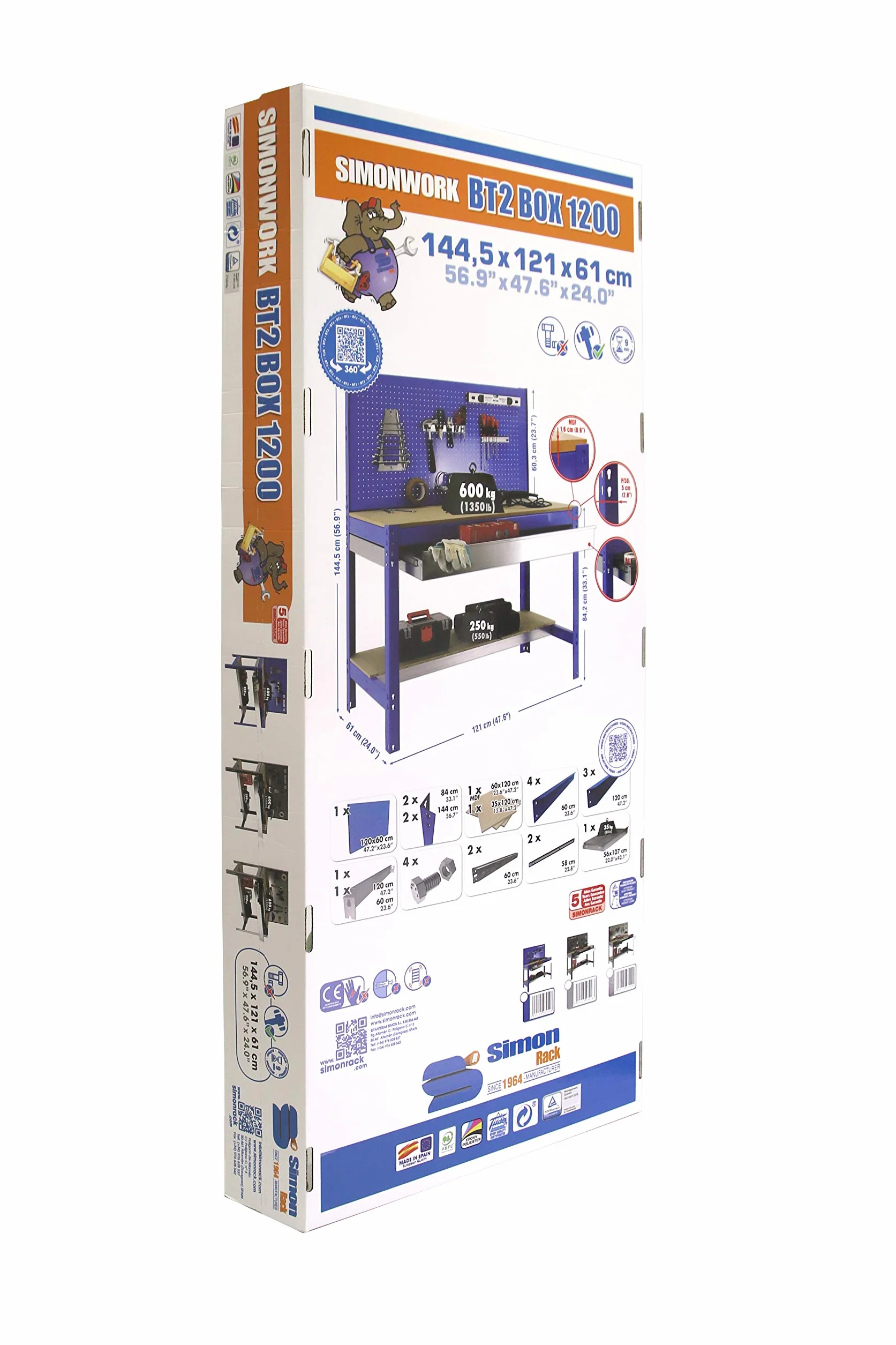 Simon Rack Banco de Trabajo Taller 400 kg 1445x910x610 mm Galvanizado Madera BT2