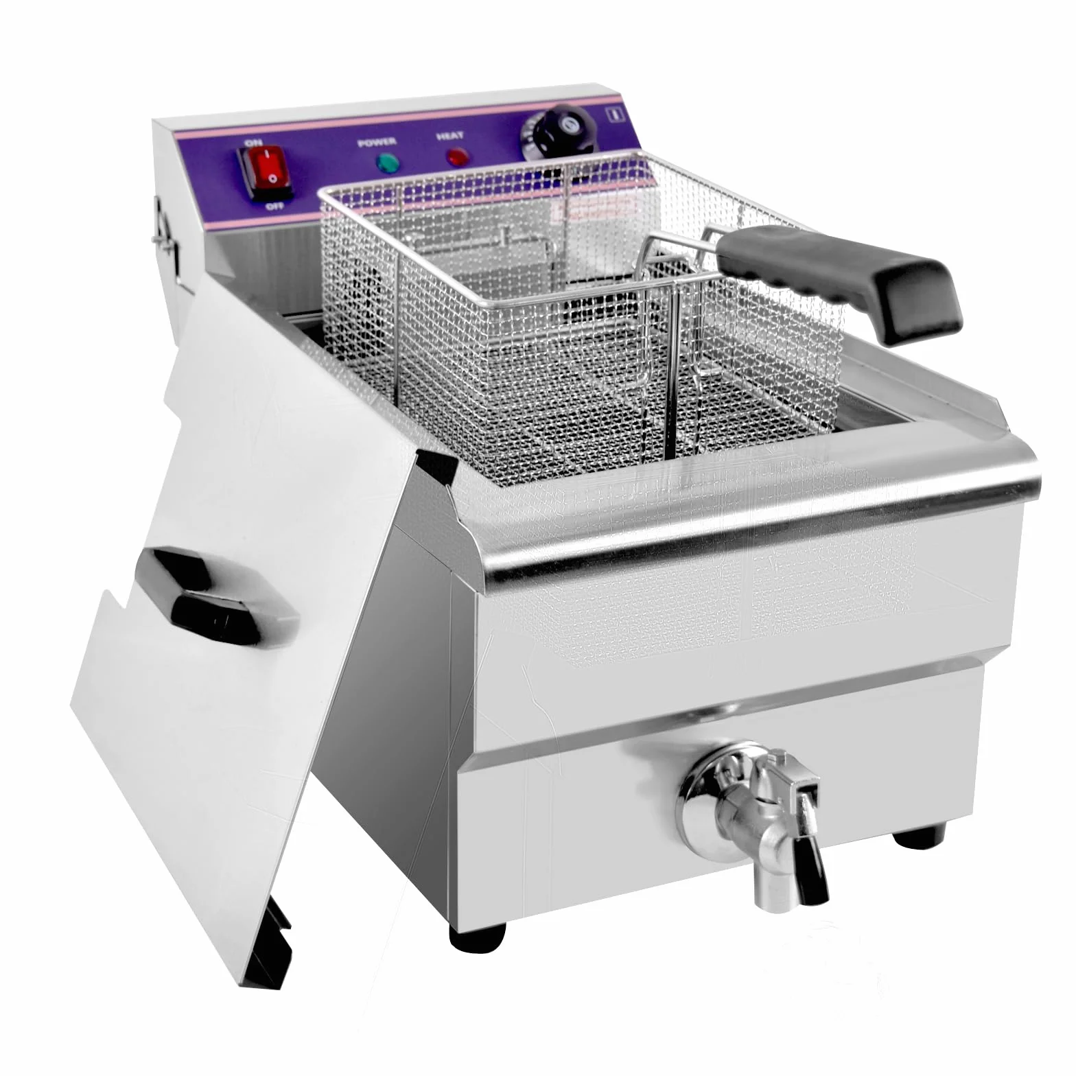 Freidora Eléctrica Profesional 17L, Freidora eléctrica comercial de acero inoxidable con grifo, Capacidad máxima de aceite 11L