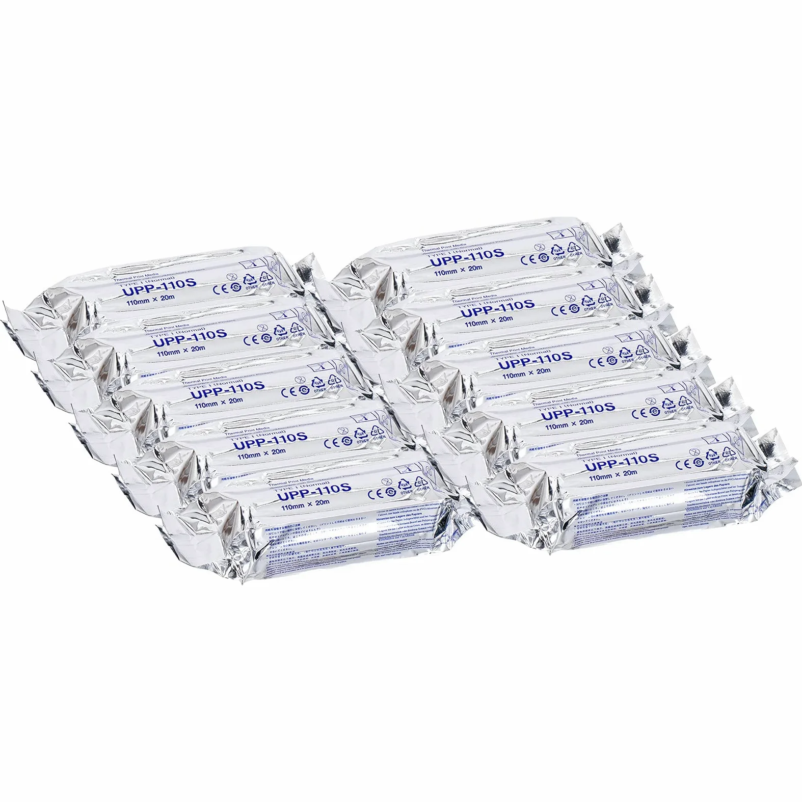 UPP-110S Sony - Papel ultrasonido compatible tipo I (nominal), medios de impresión térmica para impresora en blanco y negro (110 mm x 20 m), reemplazo para película de ultrasonido Sony (10 rollos)