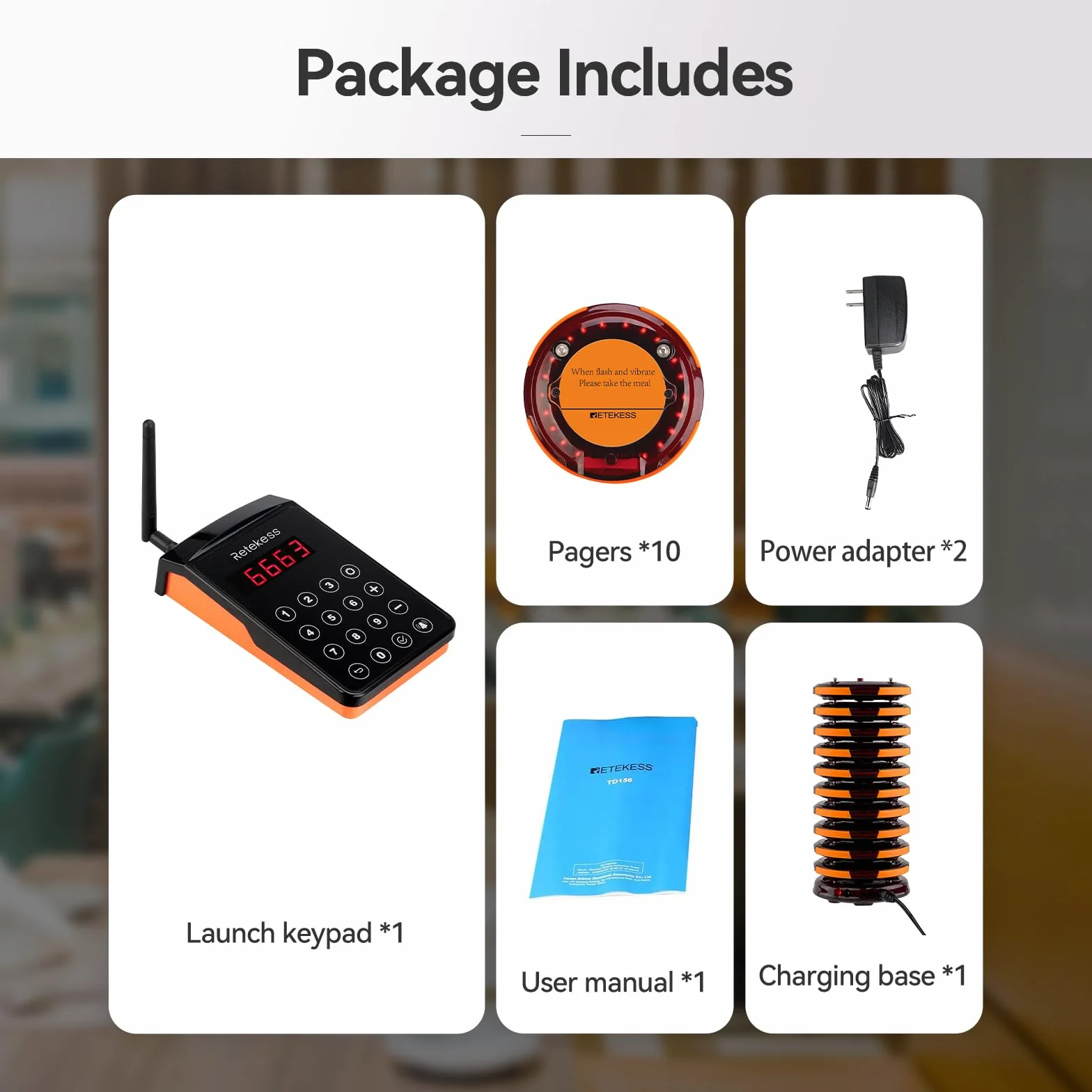 Retekess TD156 Buscapersonases Restaurante, 800M Avisadores Hosteleria, IP66 Impermeable, Goma a Prueba de Caídas, Batería 500 mAh 48H, Sistema de Llamadas para Logística, Hotele, Parque Acuático