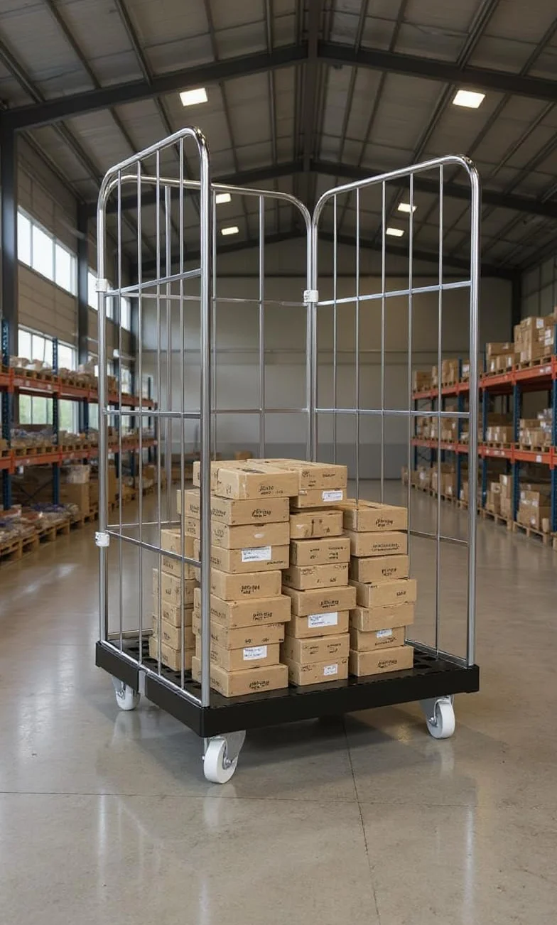 Carrito con ruedas de 1650 mm, 3 caras, galvanizado, color azul, solución de transporte de almacenamiento para máxima eficiencia, construcción estable, ideal para almacenes y logística