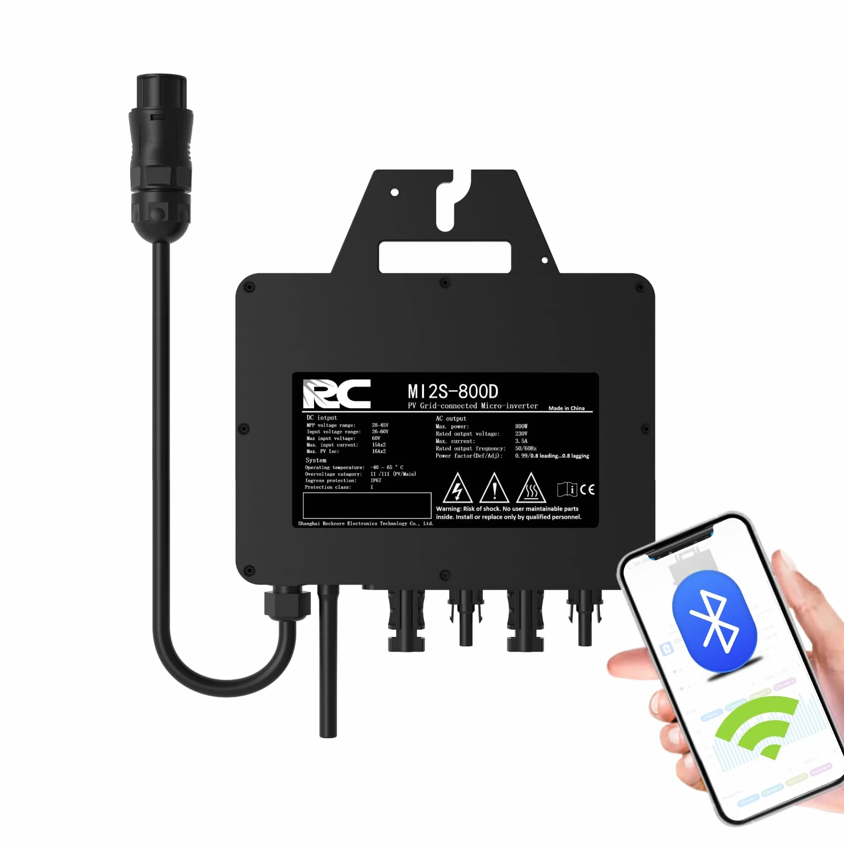 RC Micro inversor de 800 W, Certificado CE, Entrada de 26 – 60 V CC, inversor Solar MPPT, Control de la aplicación Mediante Wi-Fi, Adecuado para centrales eléctricas de balcón, IP67(sin Cable)