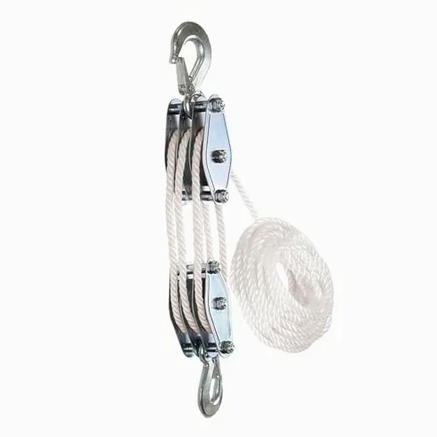 Sistema de polea de elevación de cuerda pesada de 3 ruedas, bloque de 15 m, rueda de elevación ideal para uso industrial y doméstico, polea blanca para una carga eficiente