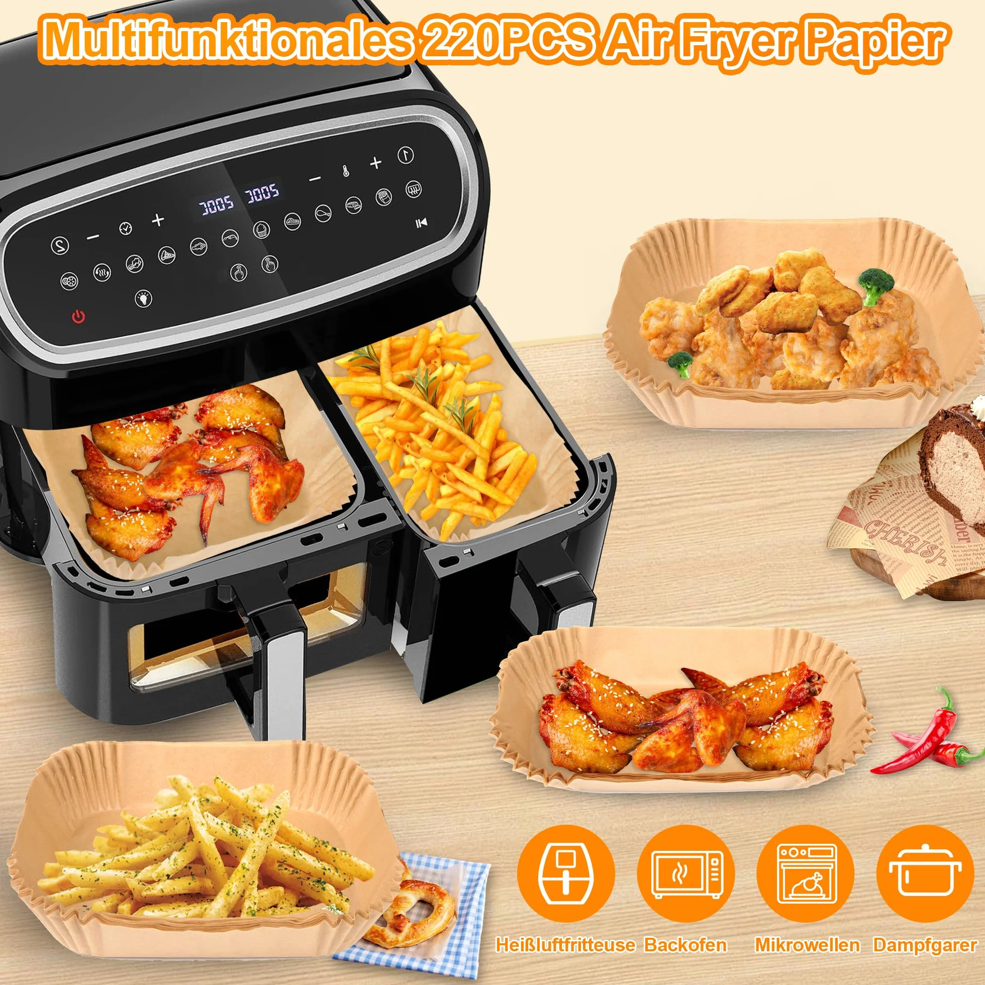 220 unidades de papel de horno Airfryer para Philips Dual Basket Airfryer serie 3000 6L/3L, serie 5000 6L/3L, accesorios para freidora de aire caliente Philips NA350/00 NA550/00, accesorios Air