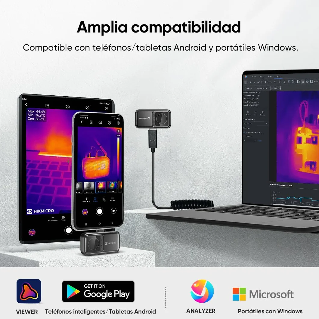 Cámara térmica HIKMICRO Mini2 Android, resolución IR de 256 x 192, Cámara termográfica, frecuencia de imagen de 25 Hz, gran angular de 50°, 49.152 píxeles, -20°C a 350°C, USB-C (no apta para iPhone)