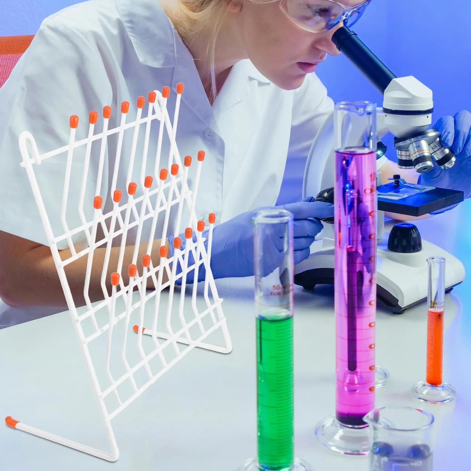 IMIKEYA Soporte de Laboratorio para Tubos de Ensayo Blanco de Hierro, Ligero y Fácil de Transportar, Adecuado para Uso en Escuelas y Universidades