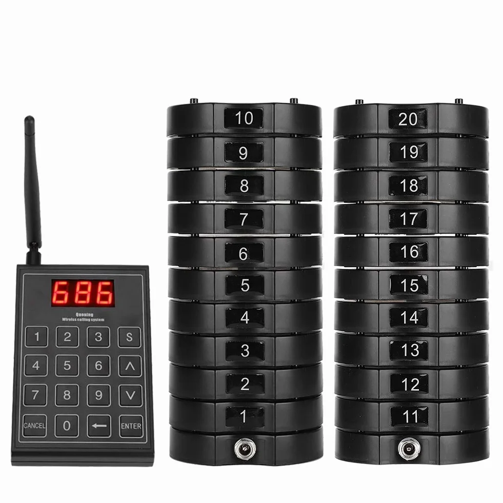 de Llamadas inalámbricas para Llamadas de Clientes de buscapersonas de Restaurante para camareros con 1 remitente con Teclado + buscapersonas de 20 Posavasos(Negro)