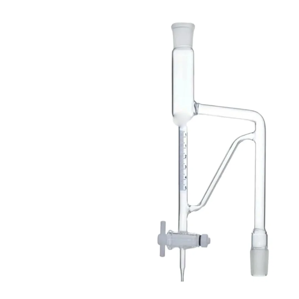 Adaptador de vidrio, Adaptador de control flujo vacío, junta volátil, válvula PTFE 24/29, matraz vidrio borosilicato 5-10ml(10ml)