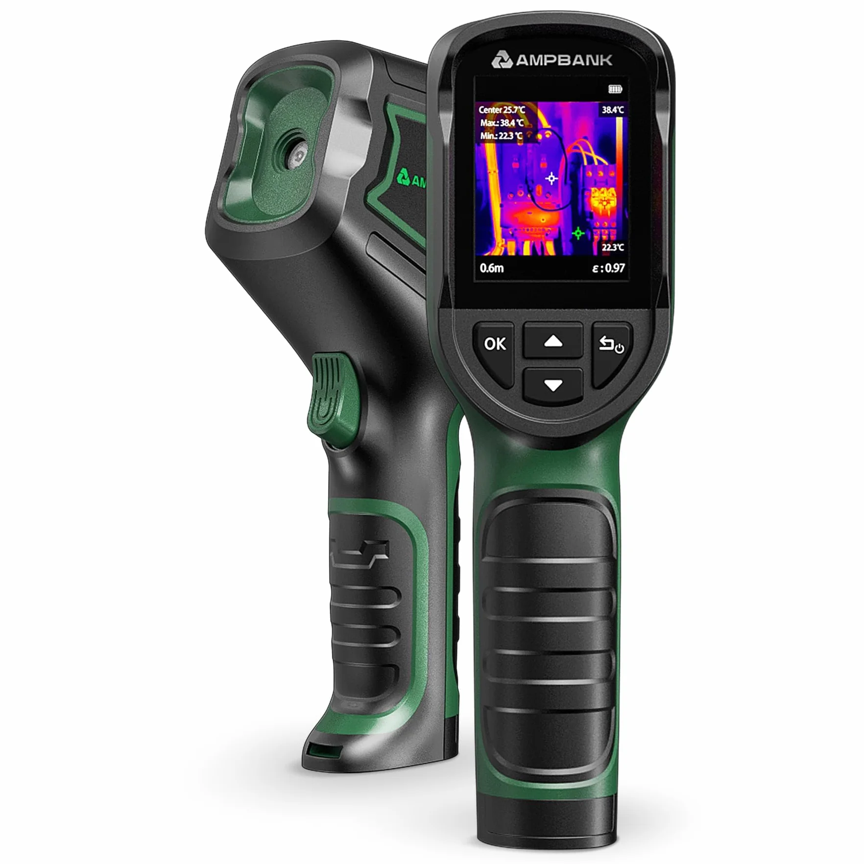 AMPBANK Camara Termica 240x240 TISR Resolución, Camara Termografica con 24 Horas Duración de Batería, 25 Hz, -20℃ a 450℃ Rango de Temperatura con Alarma de Temperatura, IP65