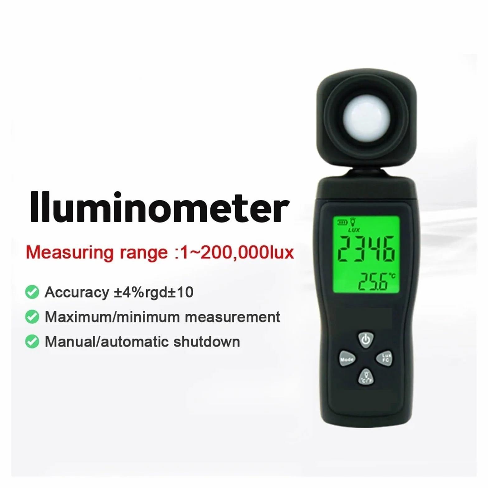 Medidor de índice UV Luxómetro digital portátil 1-200000 lux fotómetro radiómetro UV