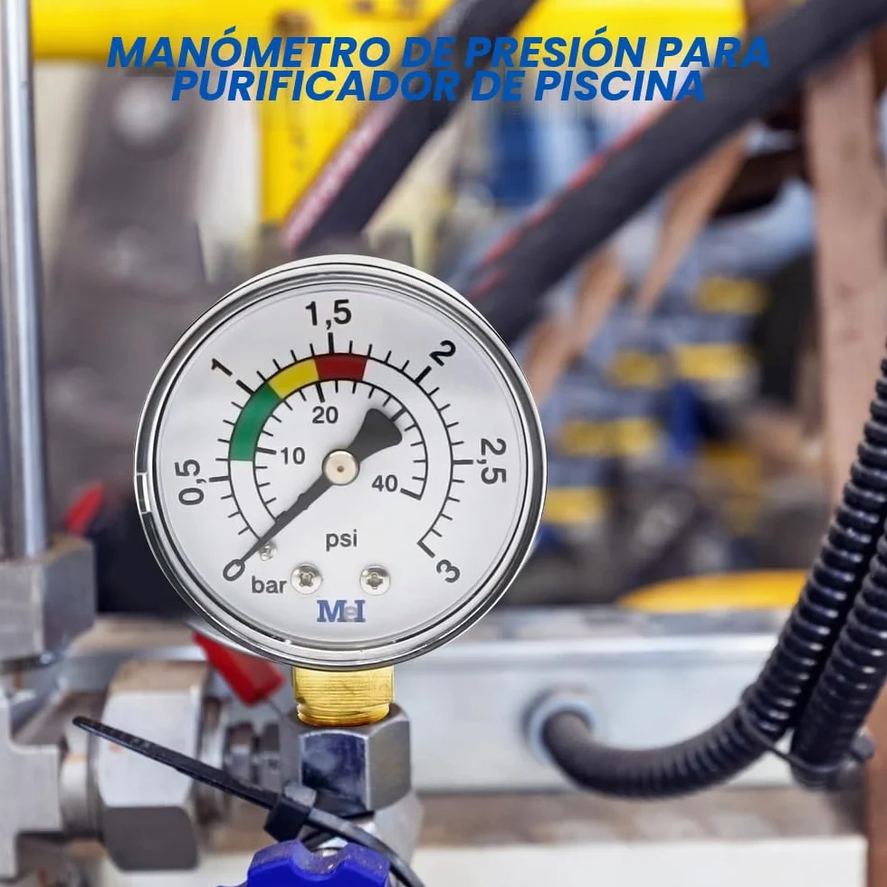 Manómetro de Agua 1/4 BSPT 0-3BAR/PSI Ø50mm para Piscinas Filtros y Bombas