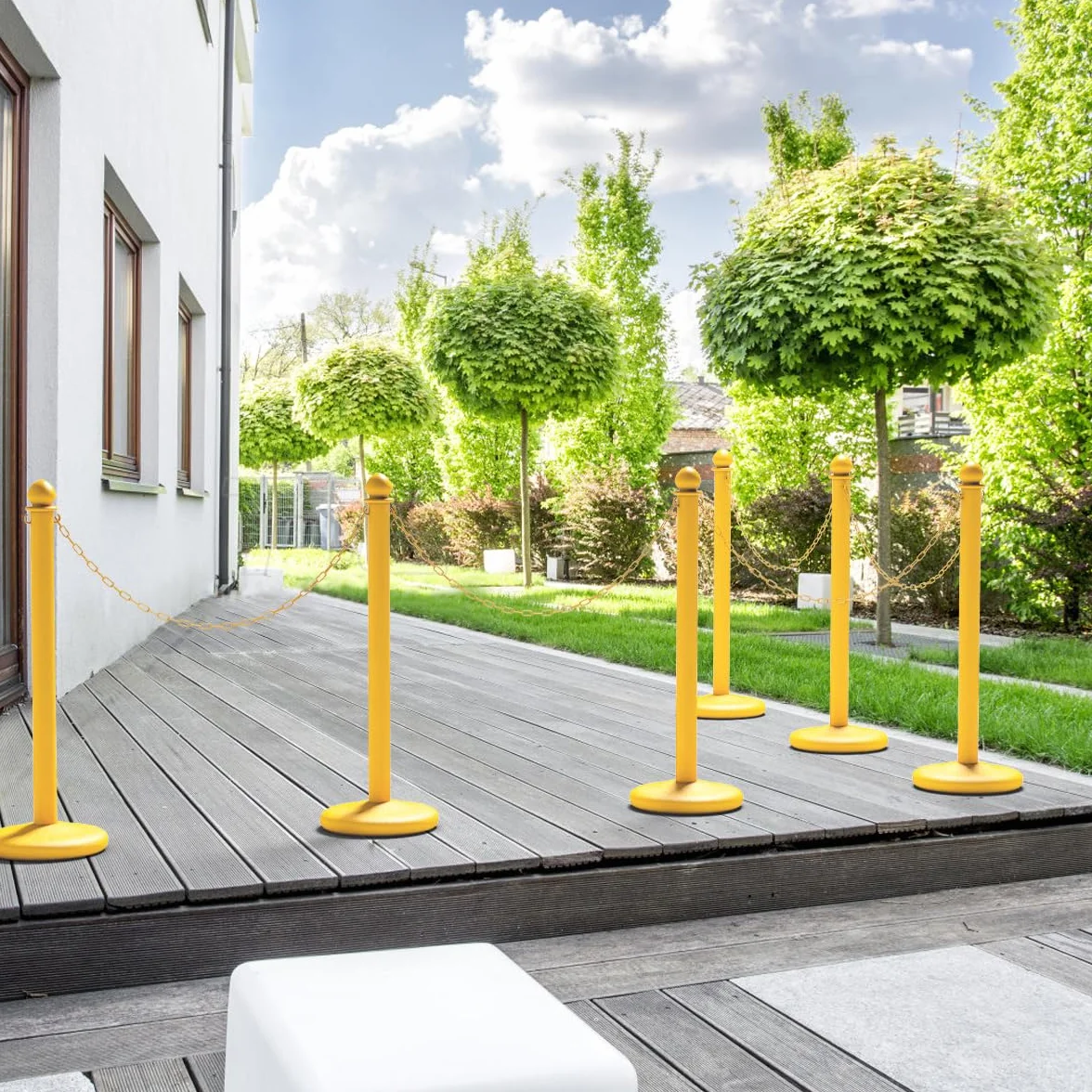 COSTWAY Juego de 6 Poste Separador con 5 Cinta Extensible, Sistema de Guía de Personas, Barrera de Plástico Amarillo