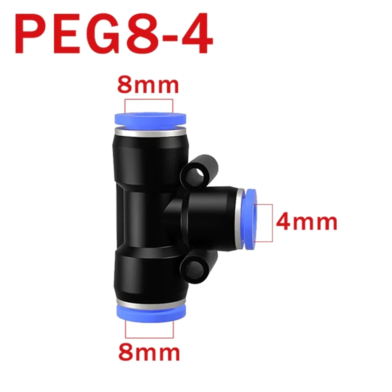 Conector neumático de aire PE PEG de 50/100/500 piezas, reductor de te de ajuste rápido, conector de manguera de tubo de plástico en forma de T de 3 vías, 4/6/8/10/12 mm(PEG 8-4,100 PCS)
