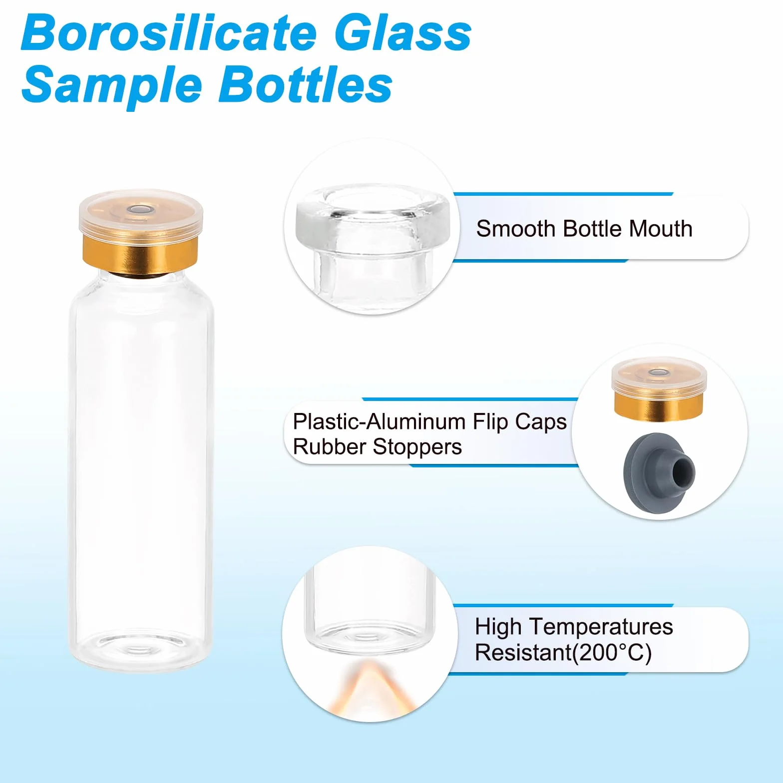 PATIKIL Juego de 12 Viales de Muestra de Vidrio de Borosilicato 30 ml con Tapa de Aluminio y Tapón de Goma Chapado en Oro para Almacenamiento