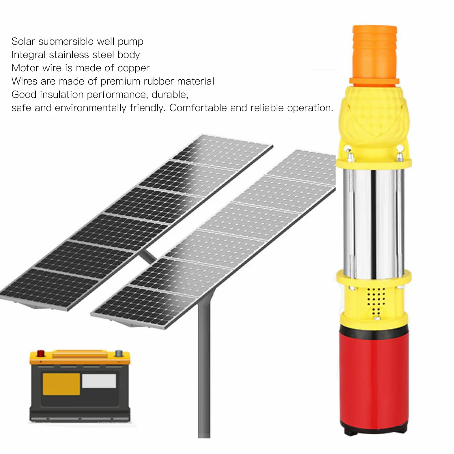 Ejoyous Bomba de Pozo Profundo CC Bomba de Pozo Sumergible Solar de Acero Inoxidable 400 W DC 48 V 6 M3 H 18 M Elevación 3 Tamaños de Salida para Riego de Granjas Jardín Estanque Transferencia de