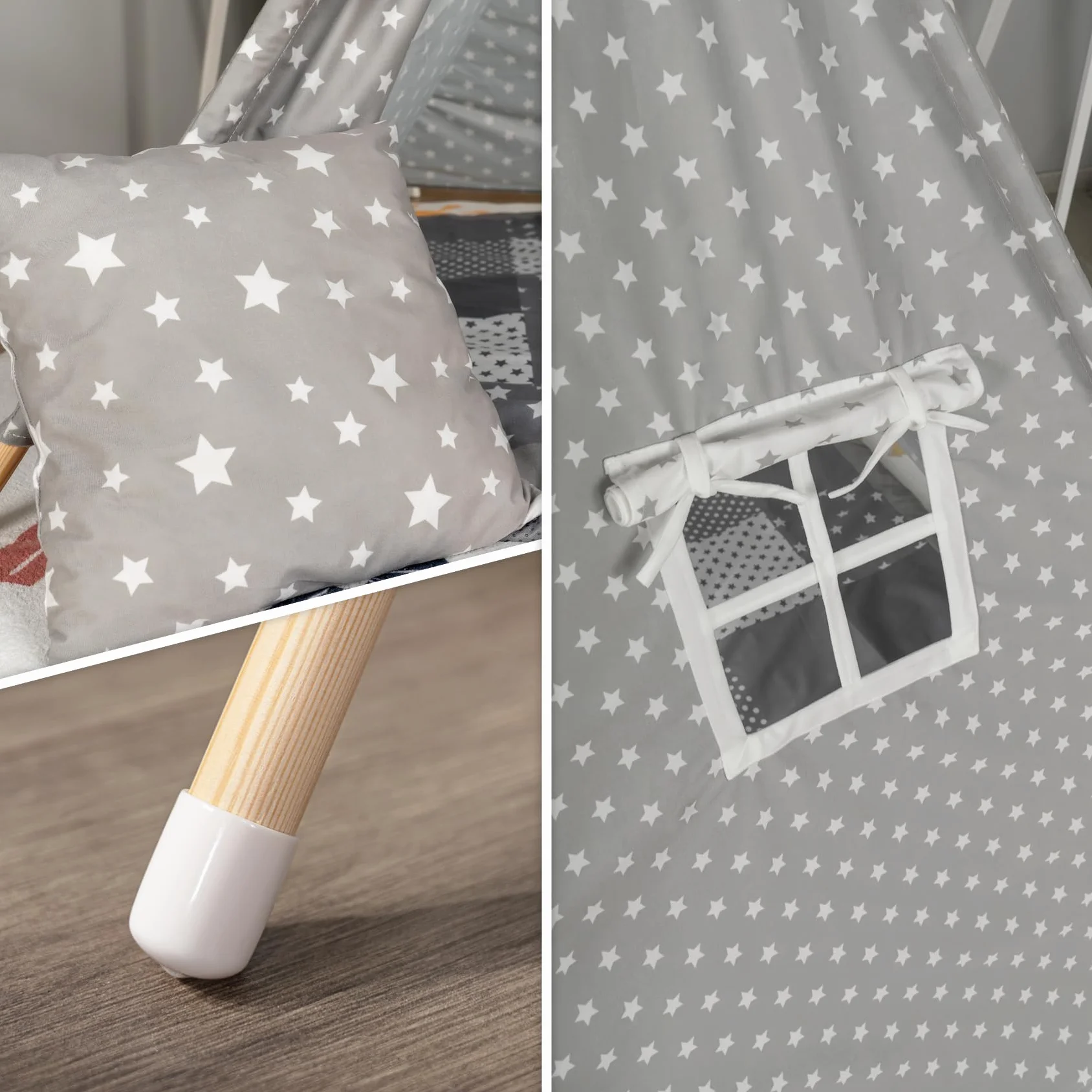 Paco Home Tipi Infantil Wigwam Sólido Robusto Juegos Interiores Gris con Accesorios