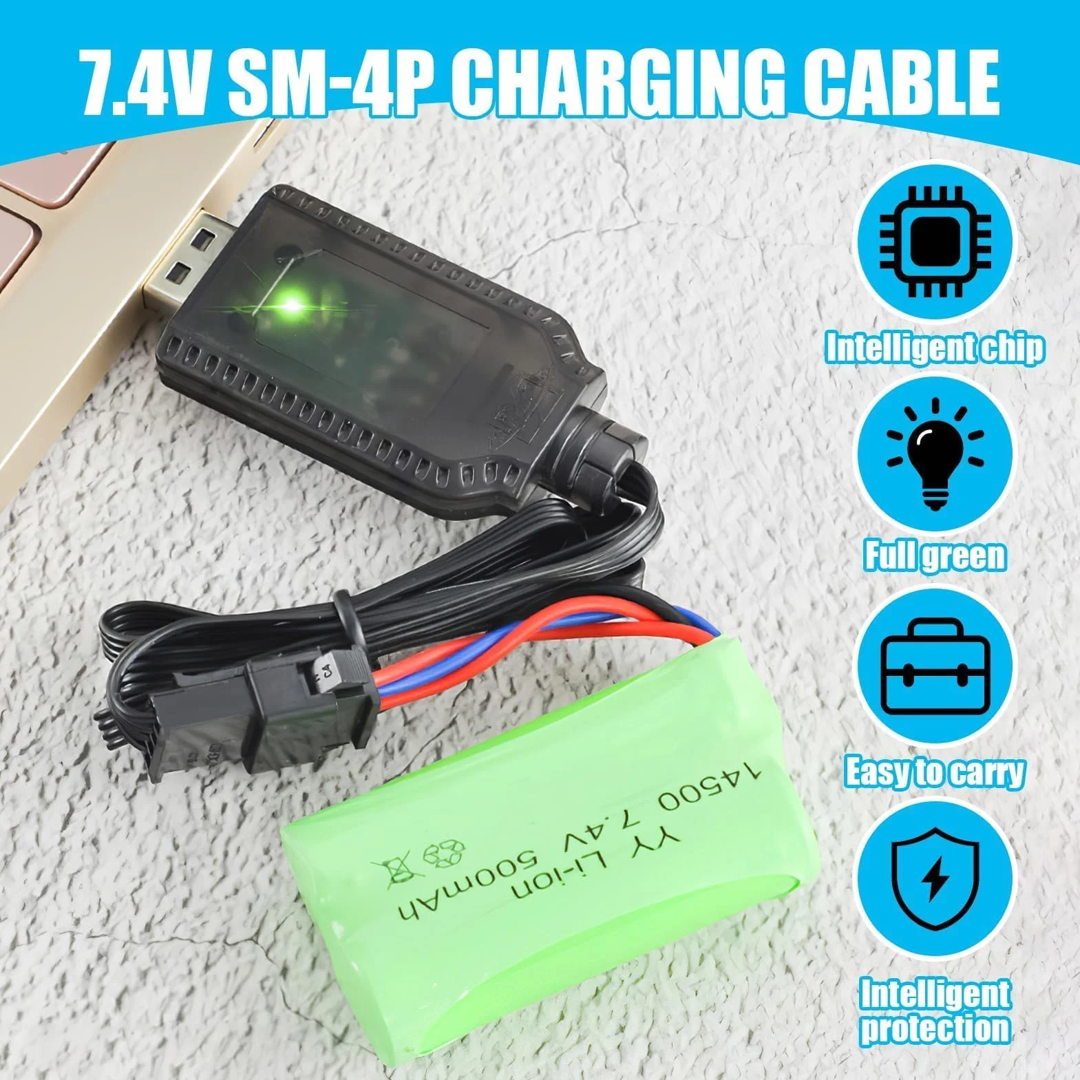 Cargador Universal LiPo 7,4 V USB con Conector SM-4P para Coche y Drone RC
