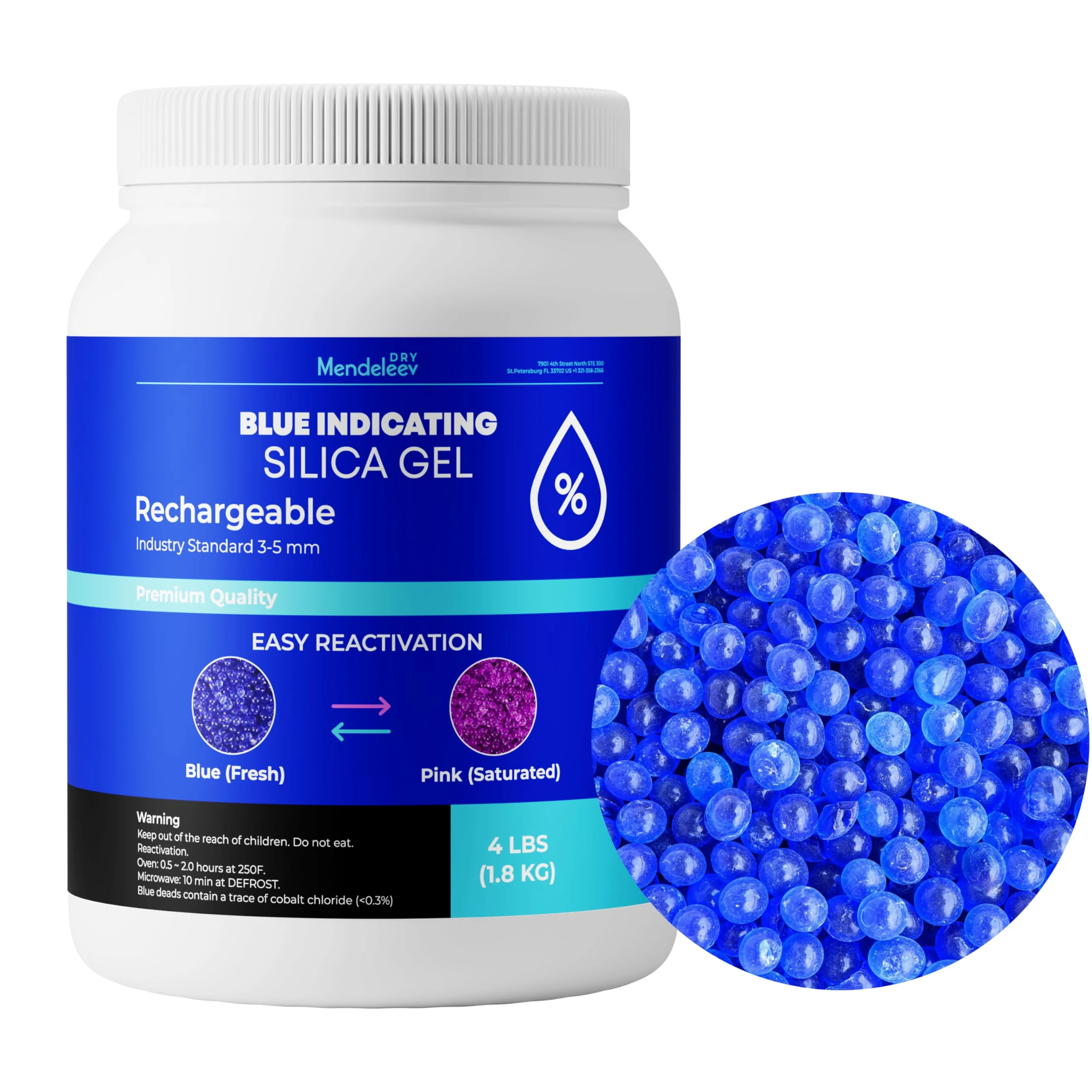 Perlas desecantes azules de 1,8 kg – Perlas de gel de sílice indicativas para secar perlas de sílice reutilizables, deshumidificador de gel de sílice