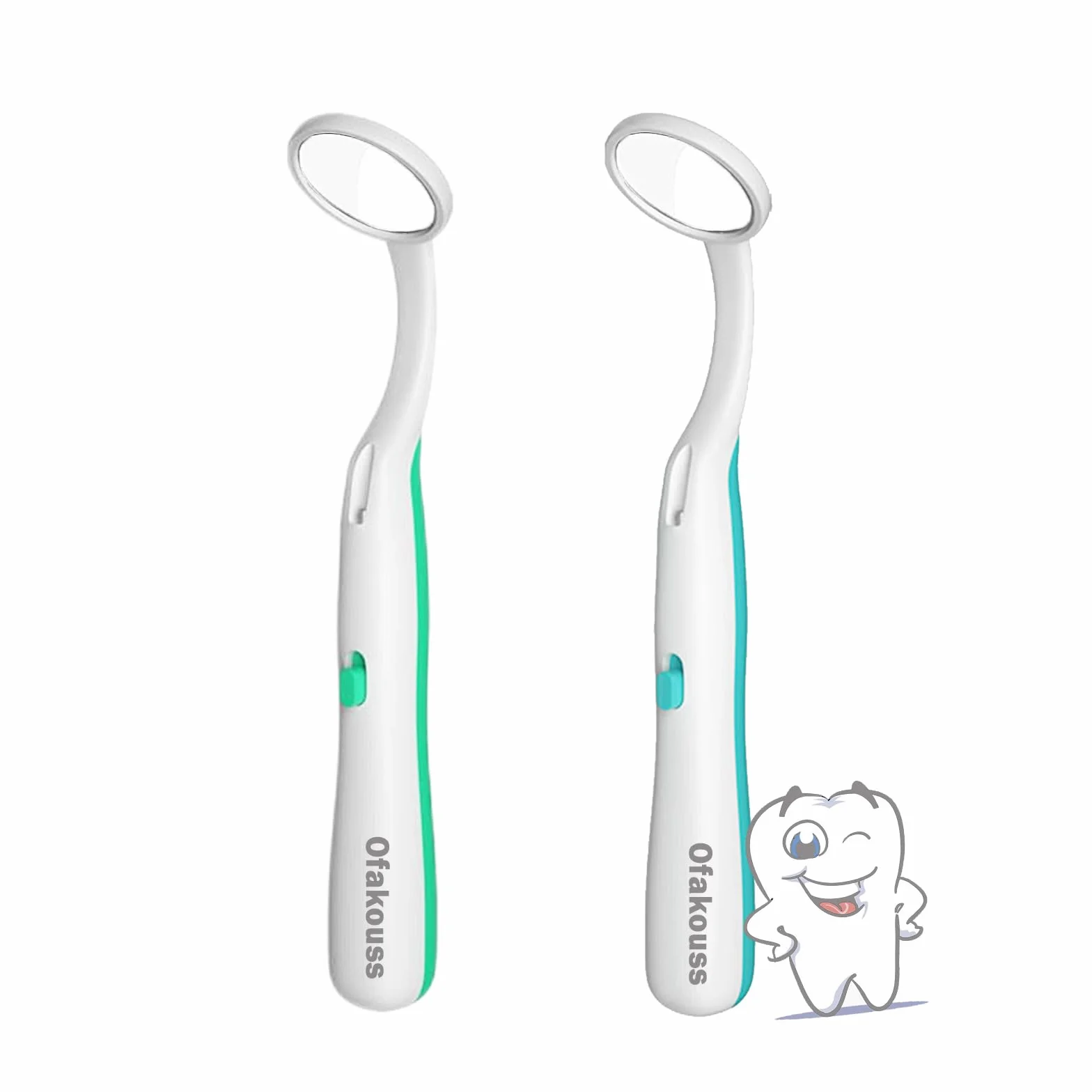 Espejos dentales con luz antivaho 15cm, herramienta de cuidado bucal, paquete de 2, azul y verde