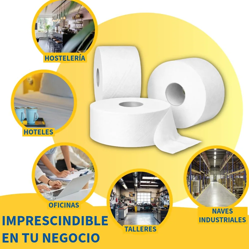 Papel Higiénico Industrial Doble Capa | Pack de 36 Uds. 100m/Rollo Papel higienico desechable y biodegadable.