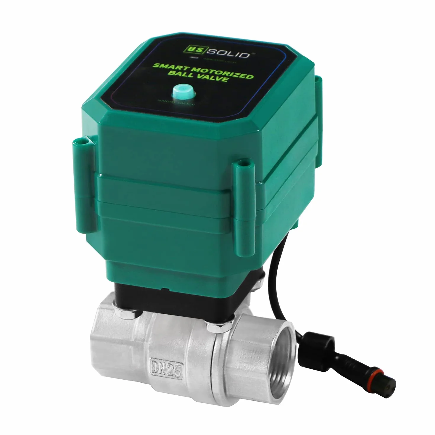 U.S. Solid Válvula de bola motorizada inteligente WiFi 1 pulgada – Control remoto móvil de acero inoxidable válvula de bola eléctrica con interruptor manual, conexión USB de 5 V CC, rosca G