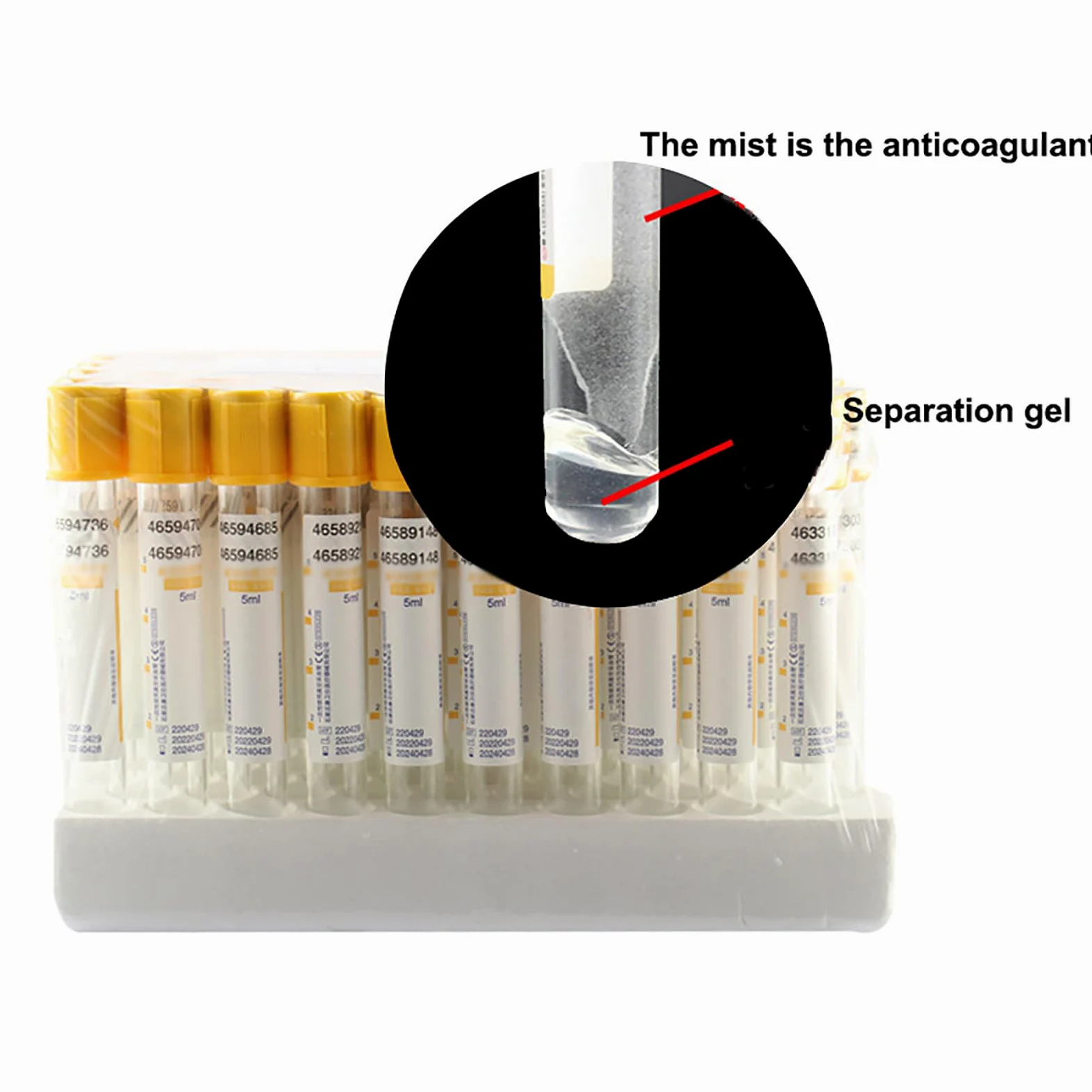 Tubos de extracción de sangre al vacío con gel de separación y coagulante para separación de suero, desechables, 100 unidades