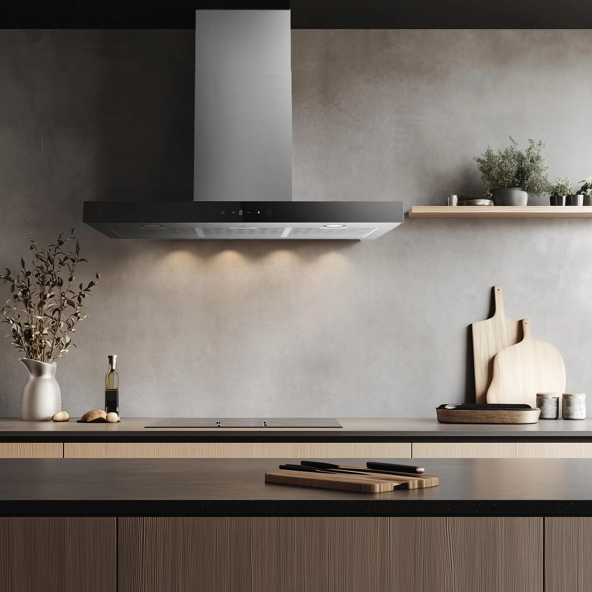 EVVO Campana Extractora Decorativa CE36 90 cm 650 m³/h Inox borde negro 3 Velocidades Control Táctil Temporizador Eficiencia A