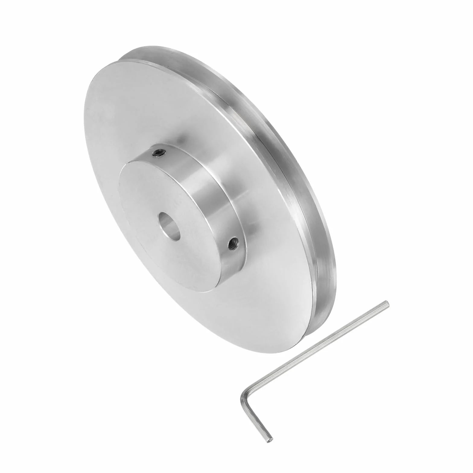 sourcing map Polea de Ranura Única 8 mm Diámetro Fijo 100 mm Diámetro Exterior Aleación de Aluminio con Llave Hexagonal para Máquina de Perforación