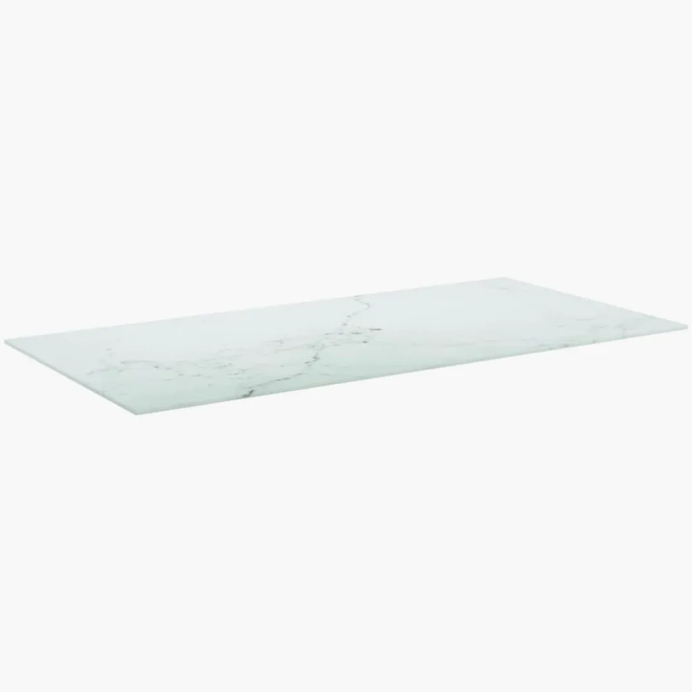 Bandeja de cristal templado (100 x 50 cm, color blanco, aspecto mármol, para sofá, oficina, sala de estar, dormitorio, pasillo