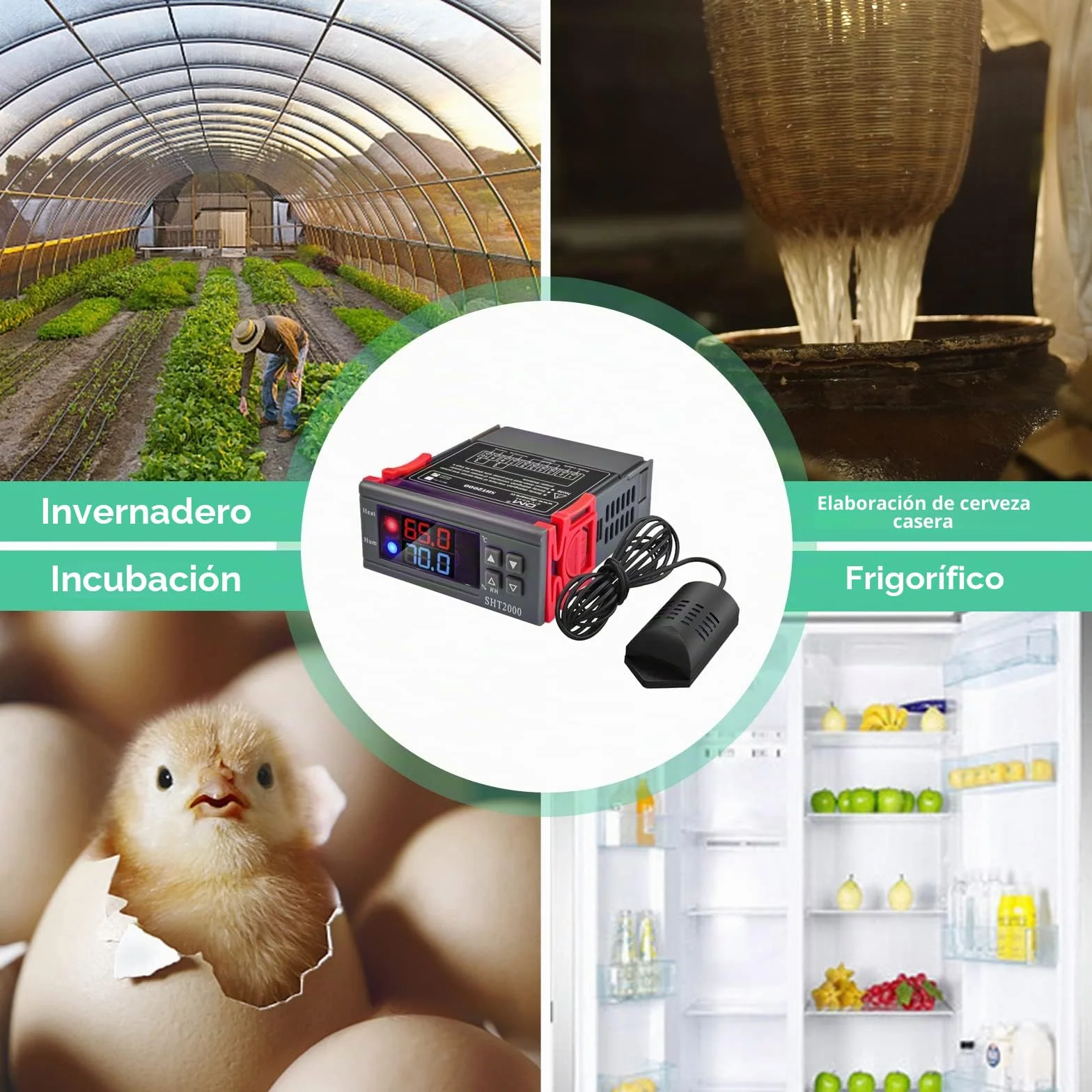 Regulador de temperatura digital SHT2000 AC 110V-230V termostato con sonda de calefacción refrigeración humidificación
