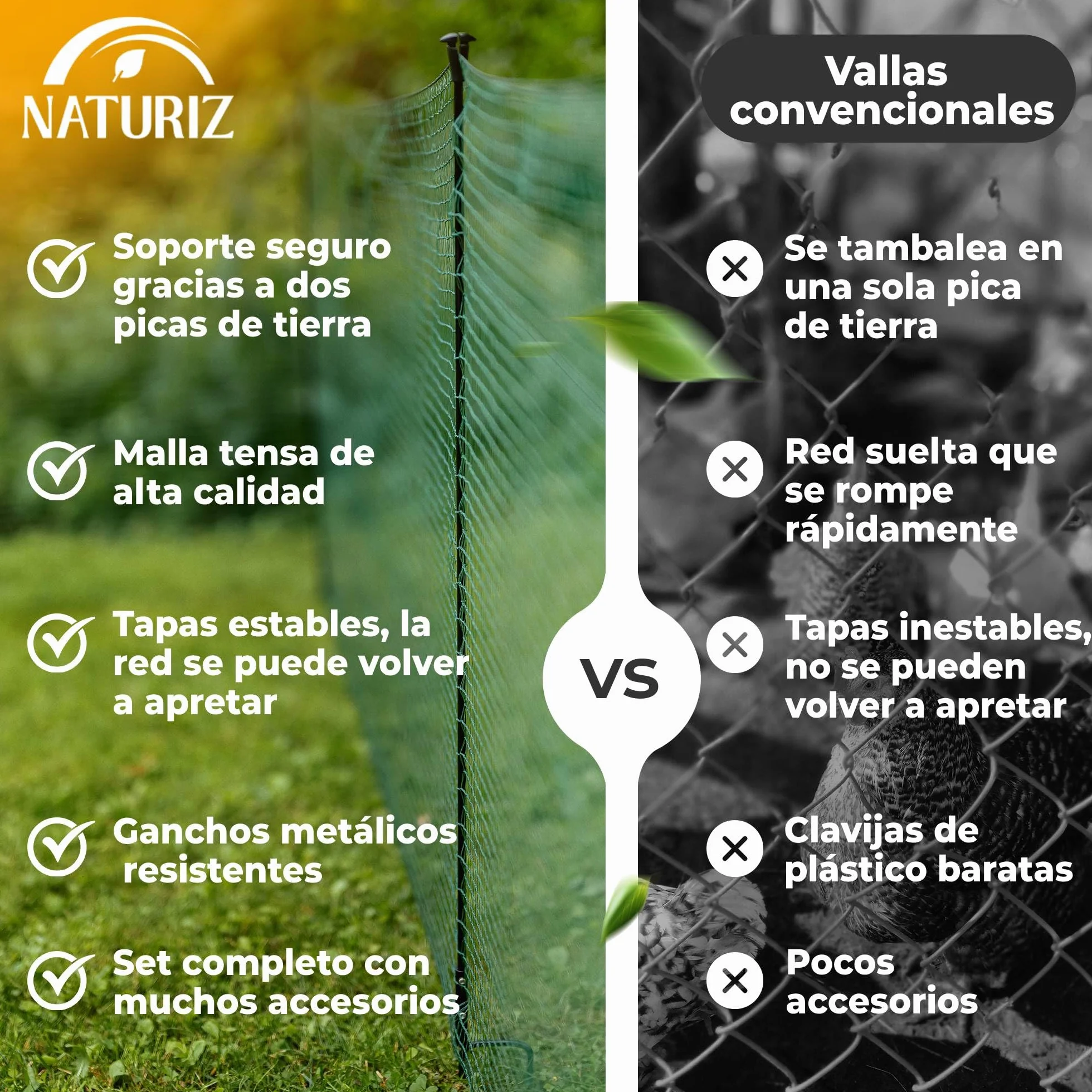 NATURIZ® Valla de perros y pollos en 15m / 20m / 25m x 90cm - malla plastico jardin, Extremadamente Estable, Sin Electricidad, Verde (25m)