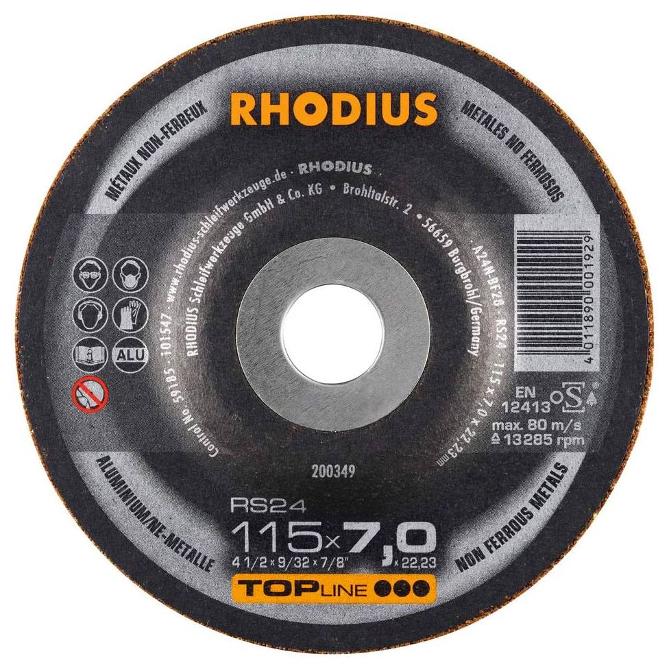 Rhodius RS24 - Discos de desbaste (115 x 7,0 mm, para metales de aluminio/NE, 25 unidades)