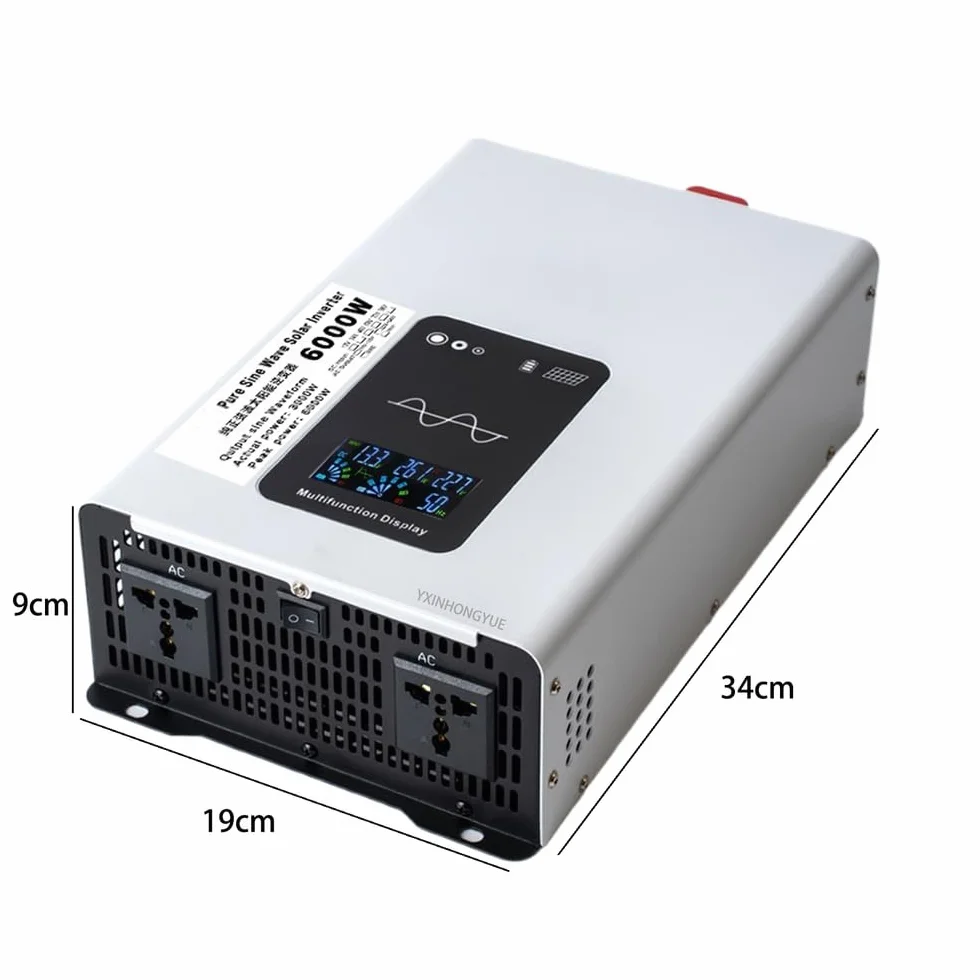 Inversor Solar Aislado de 60 V a 110 V con 2 Tomas de CA y Pantalla LCD, 6000 W, convertidor de CC a CA de 12 V, 24 V, 48 V, 60 V y 72 V a 110 V y 220 V.