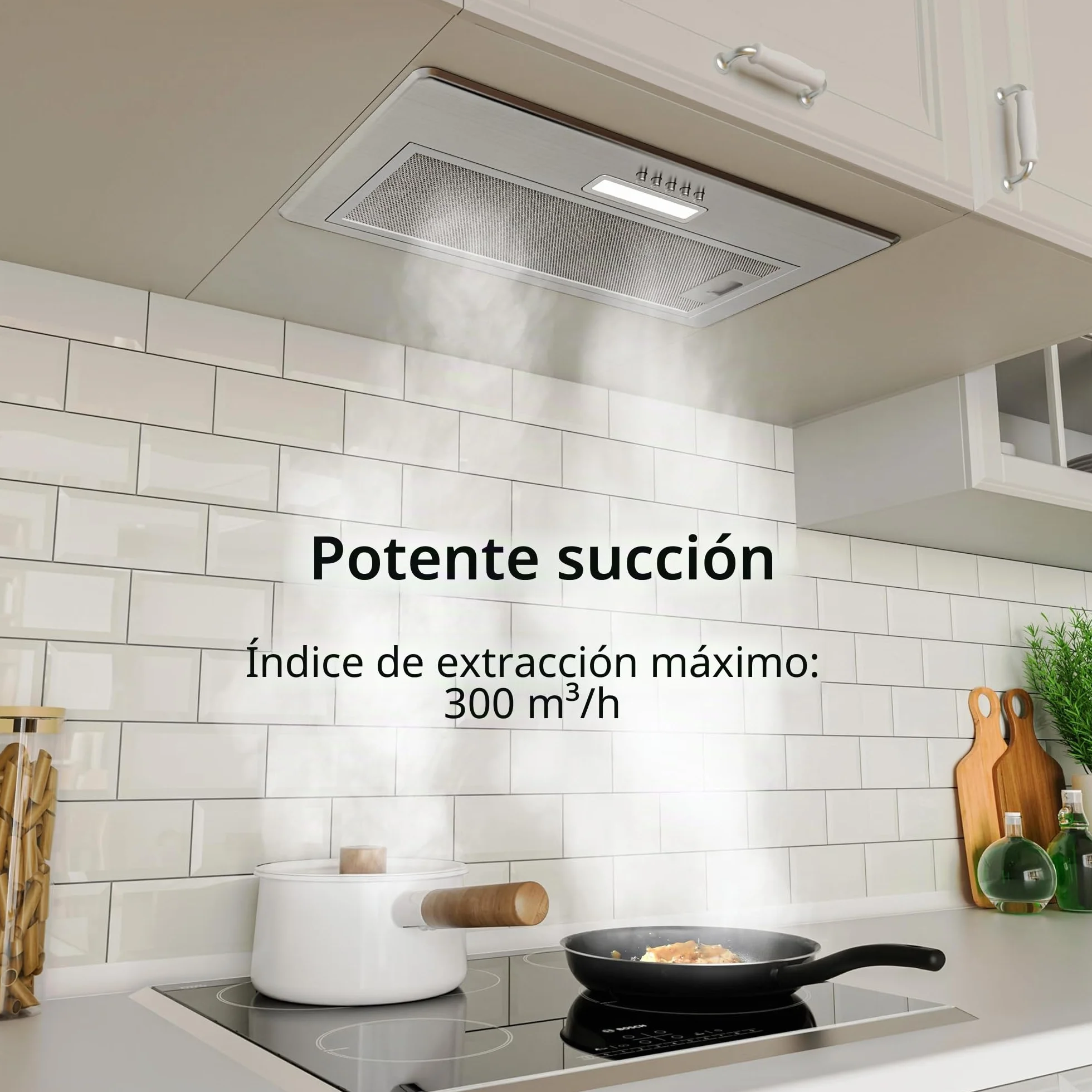 FIREGAS Campana extractora empotrada 52 cm acero inoxidable 3 niveles potencia recirculación filtro carbón activo