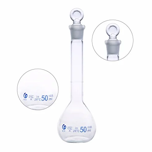 Botella de cristal borosilicato volumétrica con tapón 200 ml