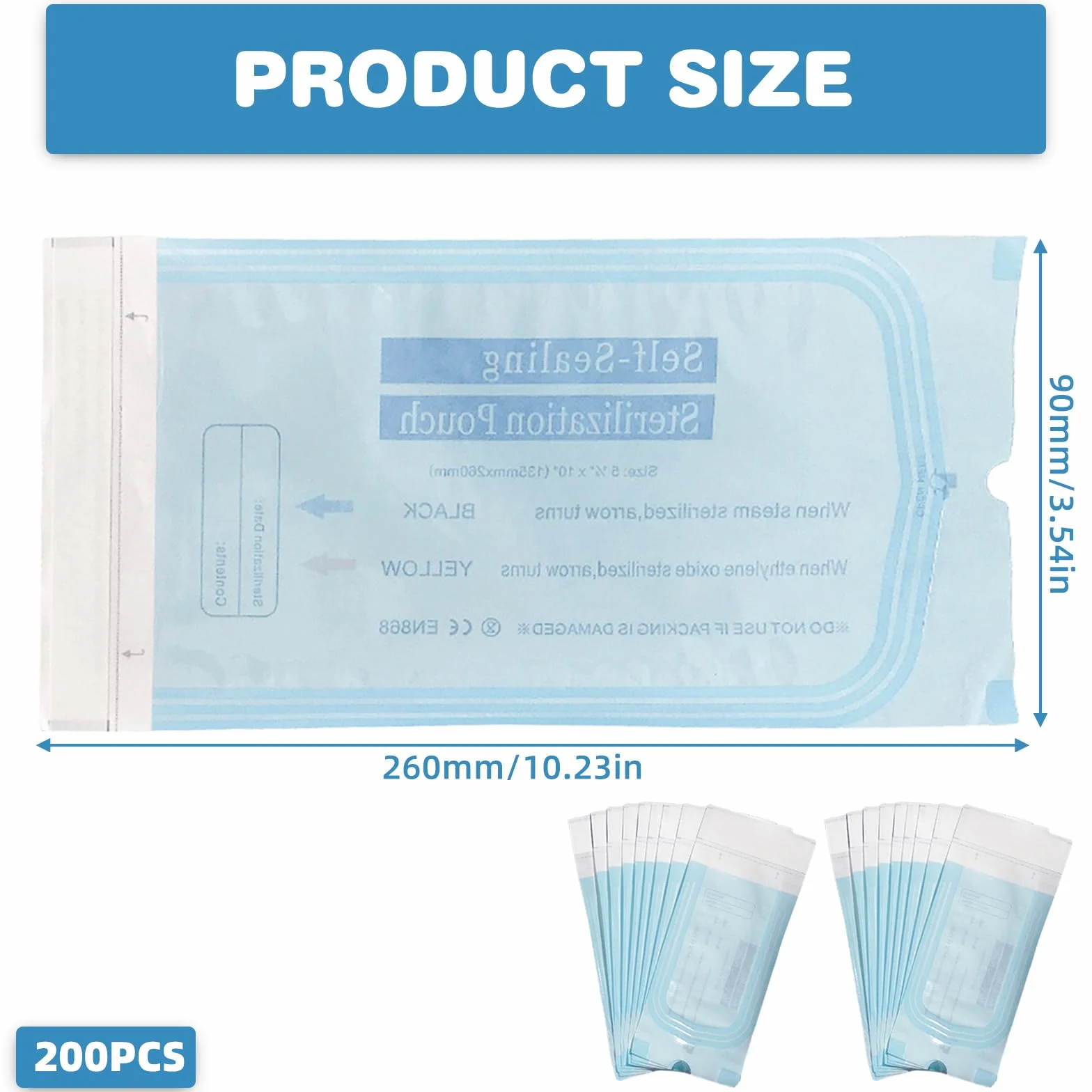 Bolsas de esterilización autoadhesivas 90x260 mm 200 unidades desechables