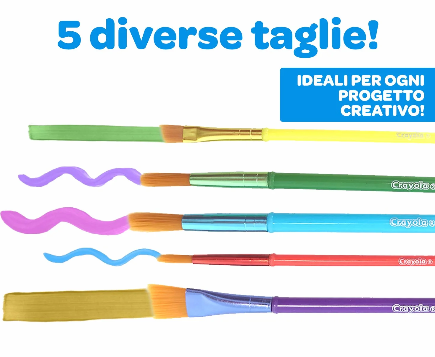 Crayola 5 Pinceles Varios Tamaños Cerdas Suaves para Proyectos Creativos Escuela Ocio Multicolor