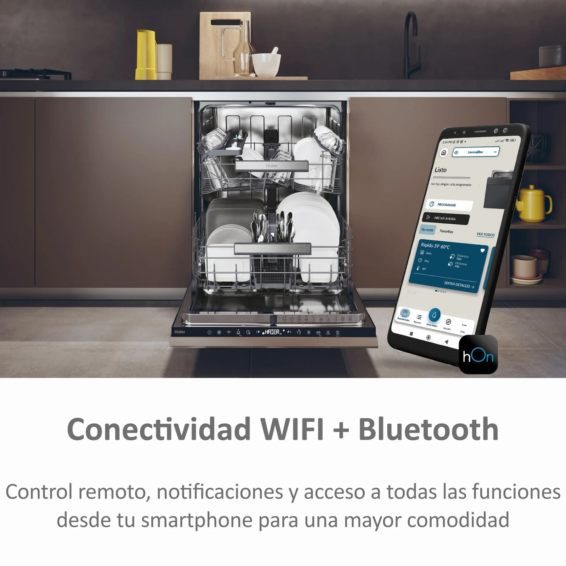 Haier Lavavajillas Integrable 60 cm 14 Servicios Washlens Plus Clase C 44 dB WiFi hOn Motor Inverter ABT Antibacterias 10 Programas Smart AI AquaStop Apertura Automática