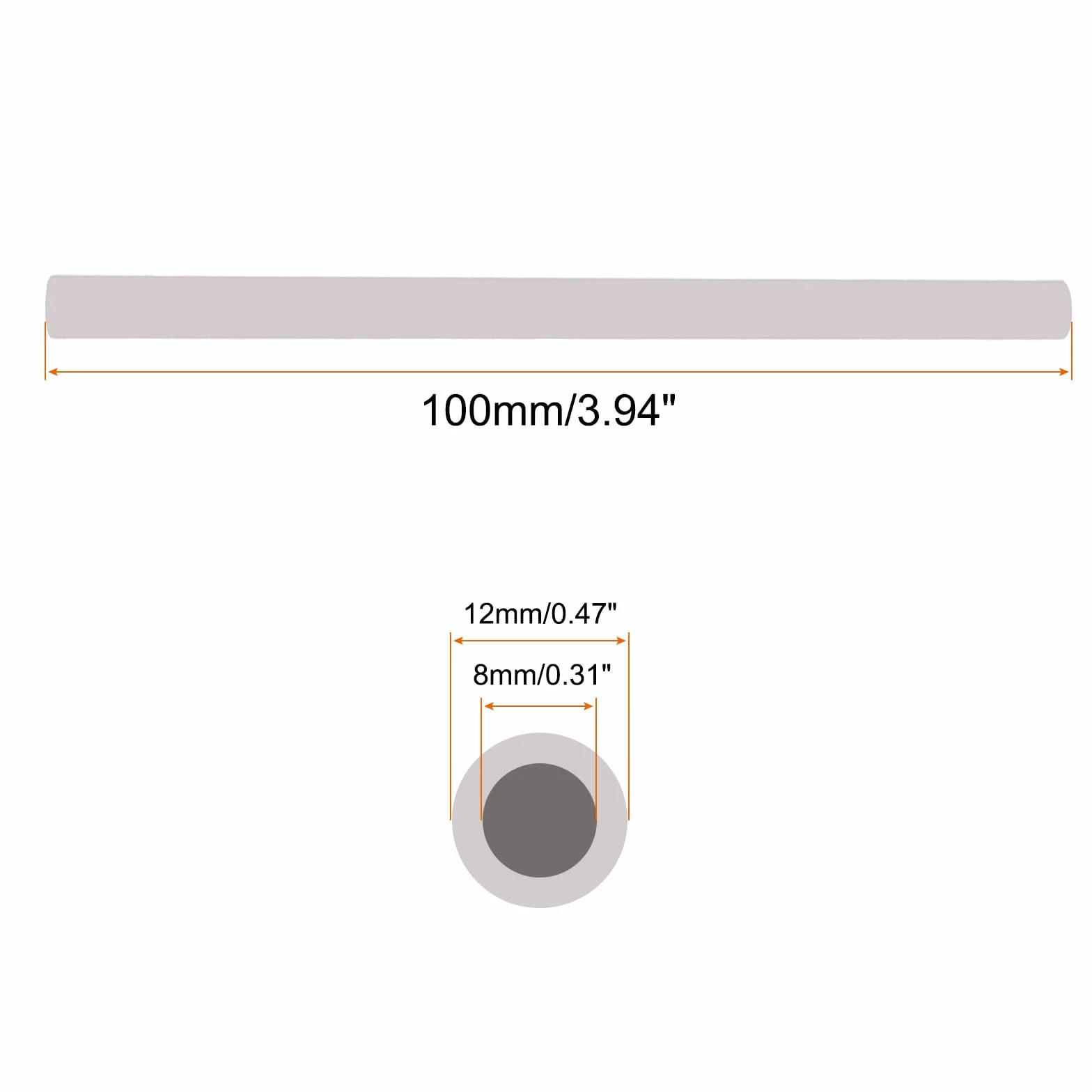 QUARKZMAN Tubo Protección Cerámica Termopar Estufa 8x12x100mm Blanco Orificio Único Paquete 3