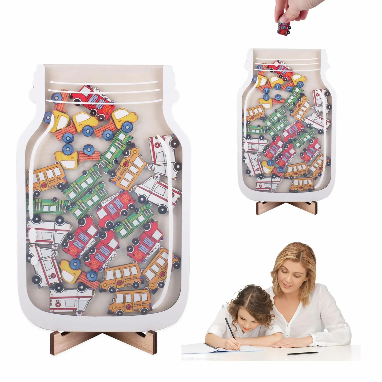 YunBey Tarro de Recompensa de Automóviles de Madera Personalizado para Hogar y Clase Niños Niñas