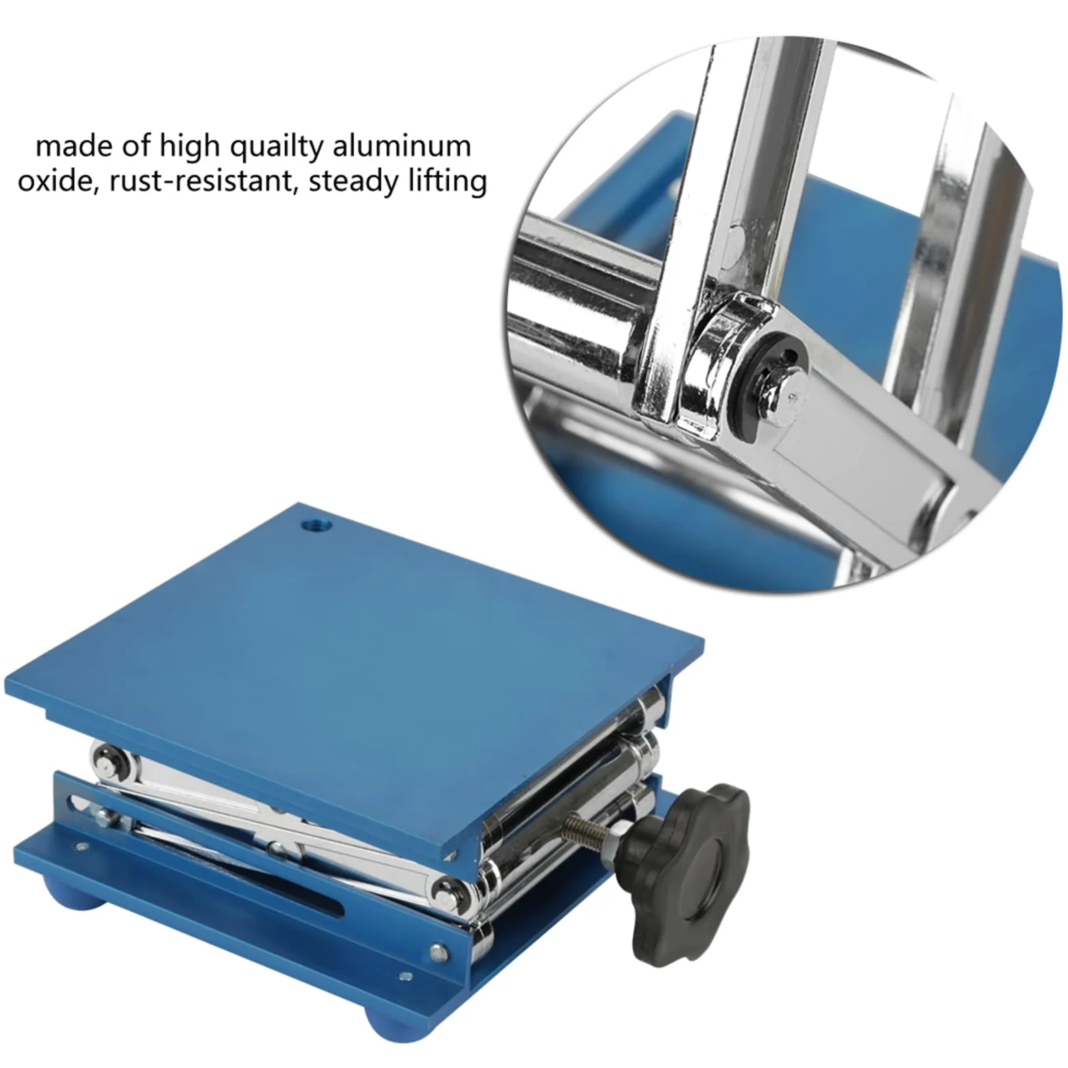 Soporte de plataforma de elevación de óxido de aluminio, estante de tijera para ajuste de altura de laboratorio, mesa de elevación ajustable resistente a la corrosión con plataforma de 150 x 150 mm