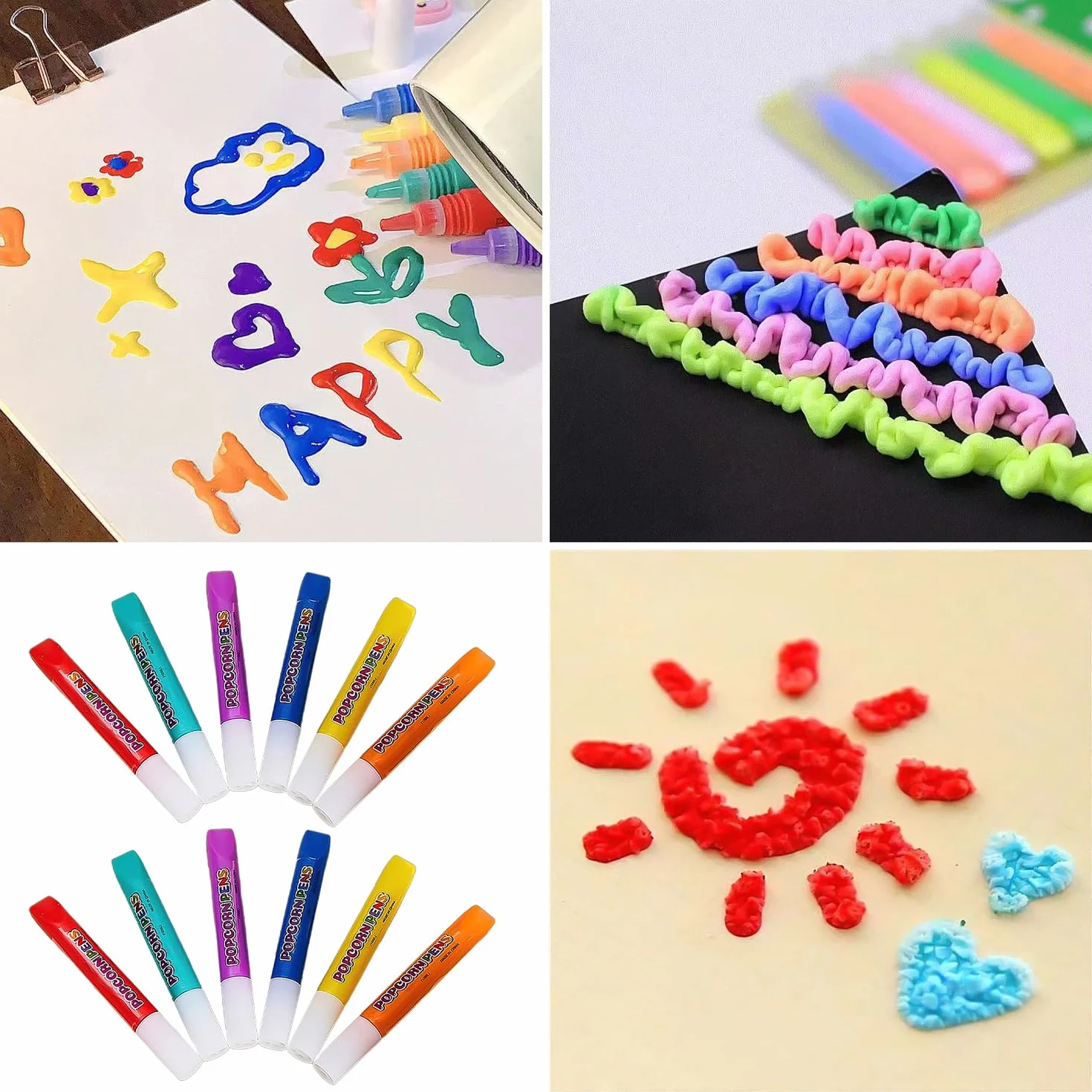 Juego de 12 piezas de pincel de burbujas de palomitas de maíz, bolígrafos 3D esponjosos para niños, pintura DIY y graffiti