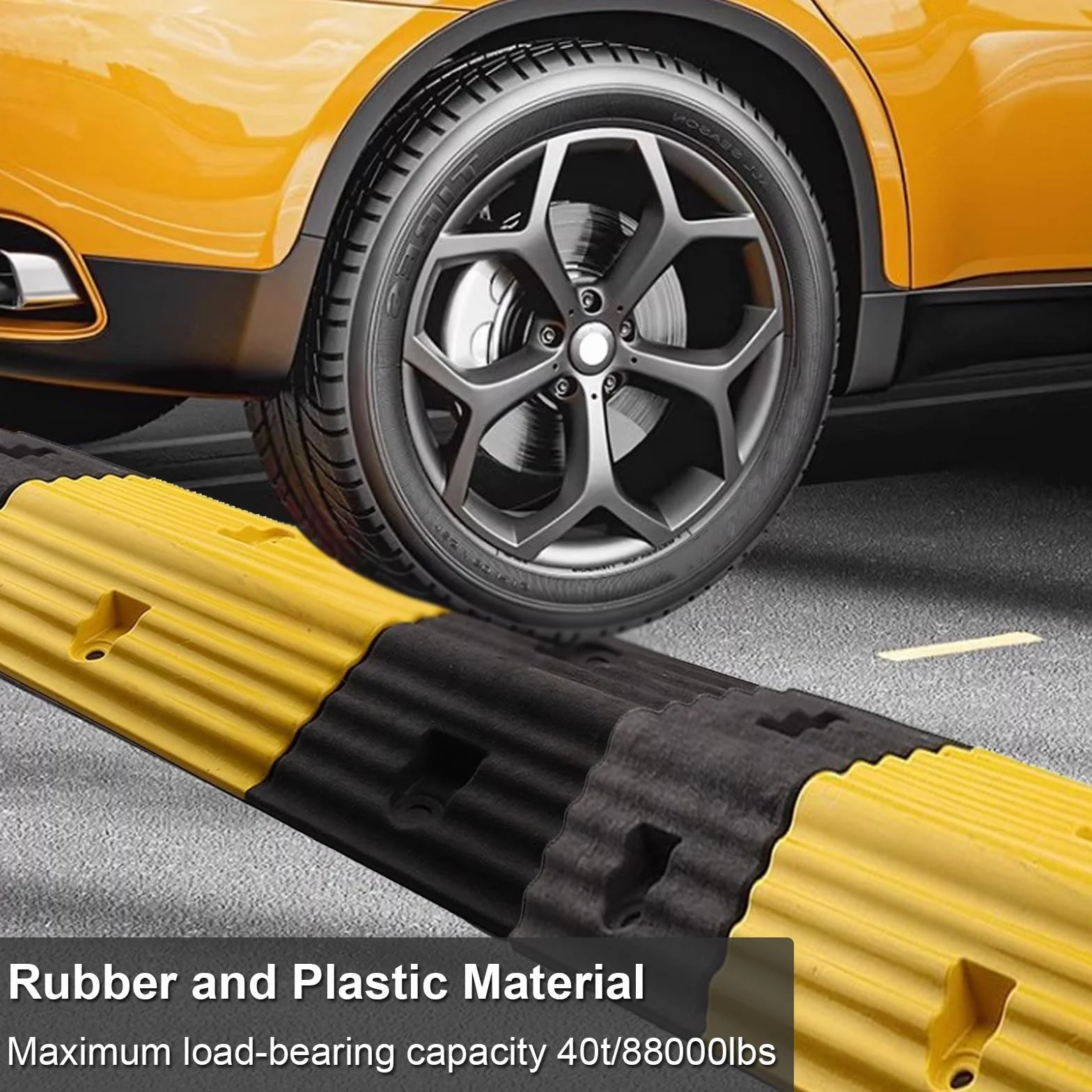 WXXZCE 80cm Reductor de Velocidad Vial, Reductor de Velocidad de Goma, Reductor Velocidad Coche, Altura 6cm, Se Pueden Empalmar, Carga Máxima 40t, para Garajes, Caminos de Grava, Asfalto y Hormigón