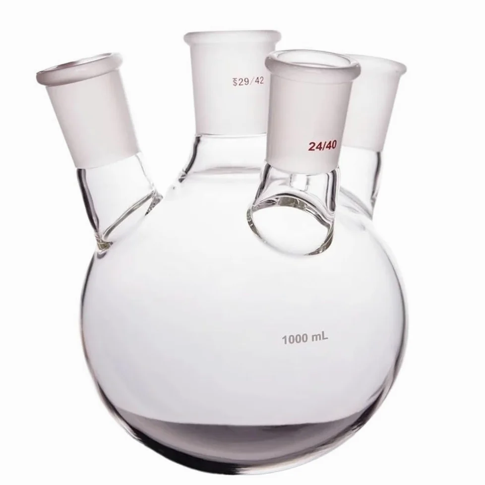 For laboratorio, frasco oblicuo de cuatro bocas de paredes gruesas, matraz de cuatro bocas de forma oblicua, capacidad 1000 ml, vidrio de borosilicato(1000mL-F2290091)