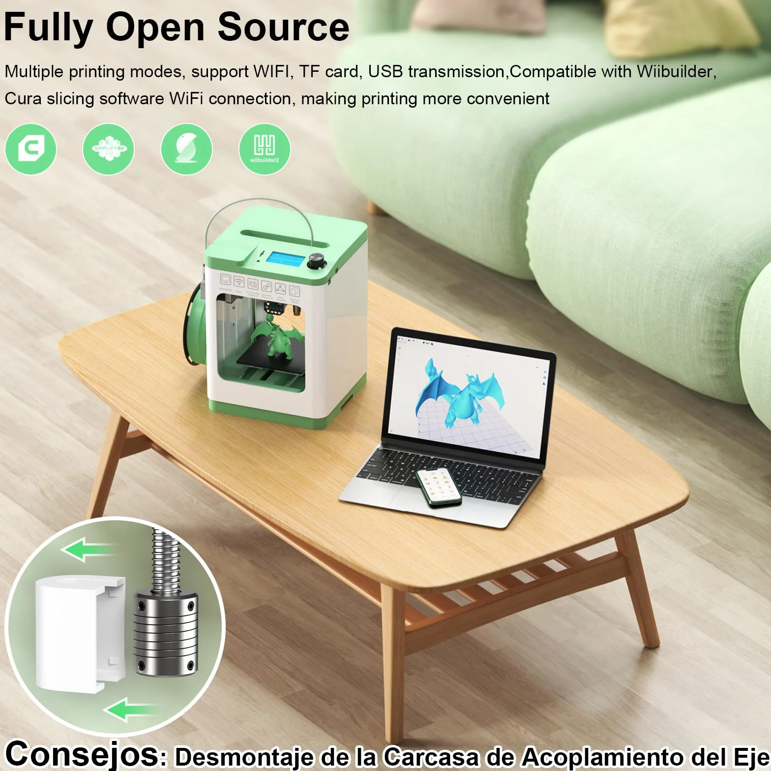 ENTINA Impresora 3D Tina2S con Impresión WiFi, Mini Impresora 3D Completamente Ensamblada para Principiantes, Placa Base Ultra Silenciosa Mejorada, Tamaño de Impresión 100 x 105 x 100mm