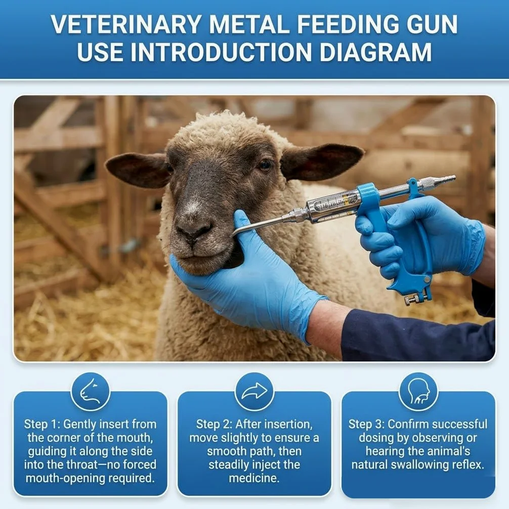 Pistola de empapado continuo resistente de 30 ml, compatible con sistemas de admisión de ovejas, caballos y cerdos, cubo de alimentación continua ajustable para mantenimiento de granjas