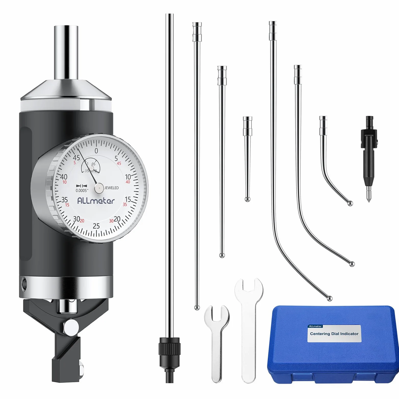 Indicador de prueba con esfera de centrado coaxial, rango de 0 a 0,4 cm con resolución de 0 cm, indicador coaxial para fresadoras y escariadoras, varilla de montaje de sujeción de 0,95 cm