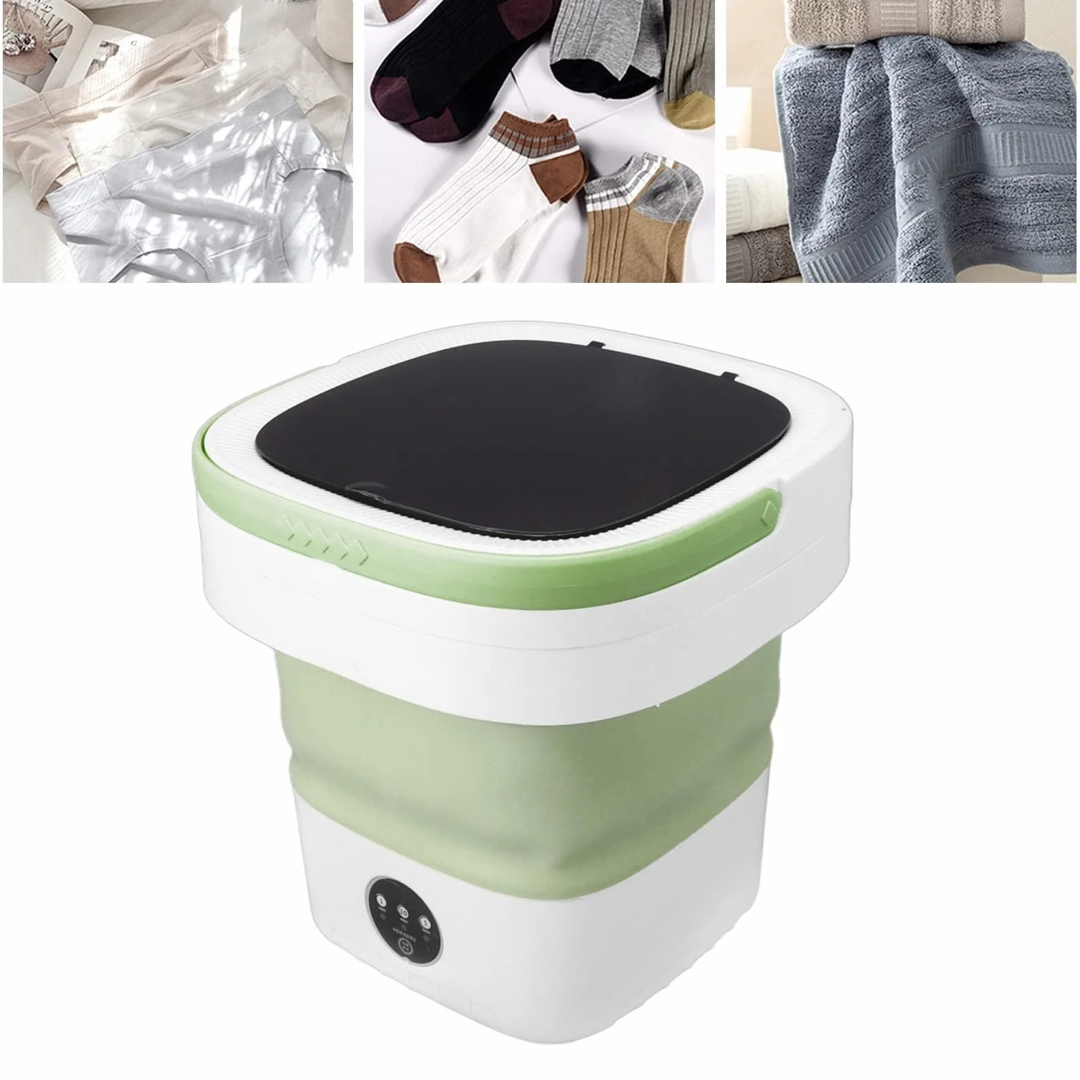Lavadora Portátil Plegable con Centrifugado, Mini Lavadora Verde