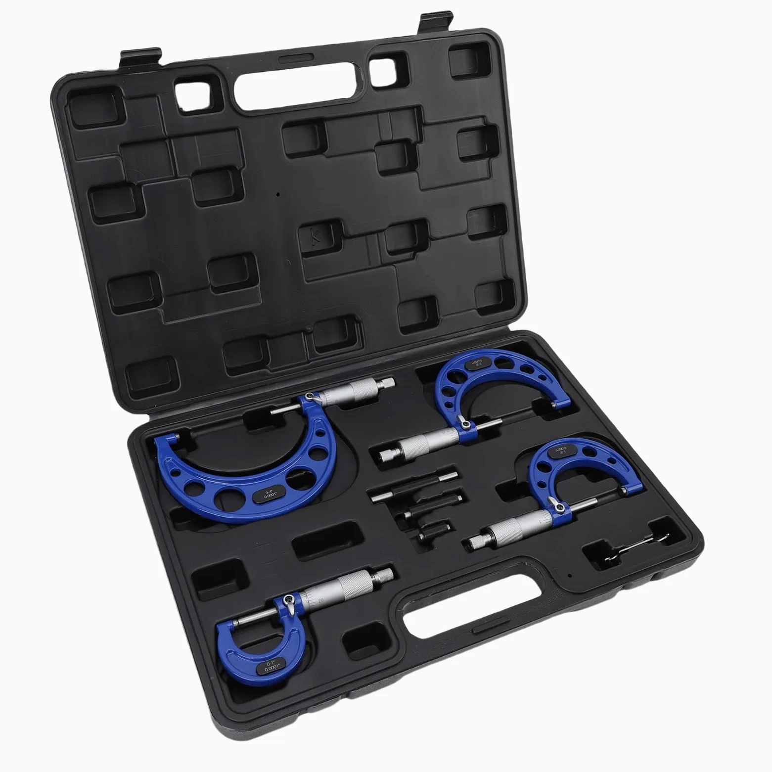 Yctze Juego de Micrómetro Exterior, 4 Piezas 0-1, 1-2, 2-3, 3-4 Pulgadas con Estuche de Almacenamiento, Estándares de Calibración y Llave, Graduación de Ultra Precisión 0.0001, Utilizado para Medición