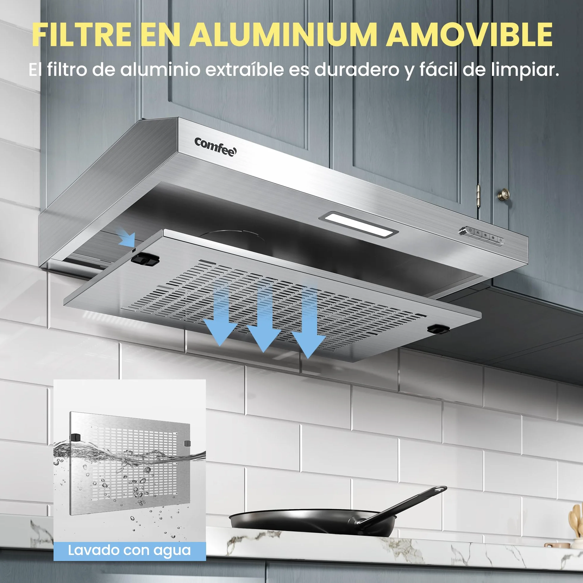COMFEE' SLIF17SS-60 Campana Extractora Bajo Encimera 60 cm 200 m³/h Acero Inoxidable